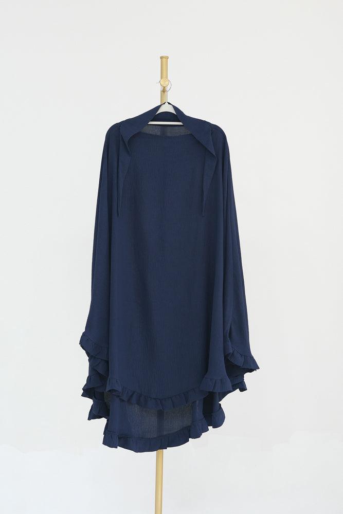Dark Blue One Layer Ruffle Edge Khimar Hijab by Ayman - Perfect for Prayer, Modest Fashion & Everyday Wear