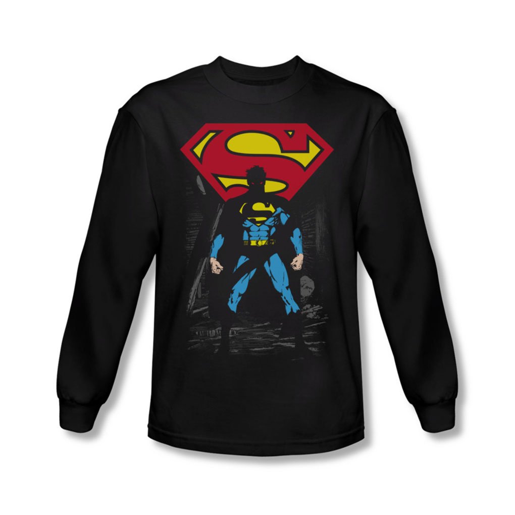 Superhero Men's Dark Alley Long Sleeve T-Shirt - Black Graphic Tee for Casual Wear & Comic Conventions