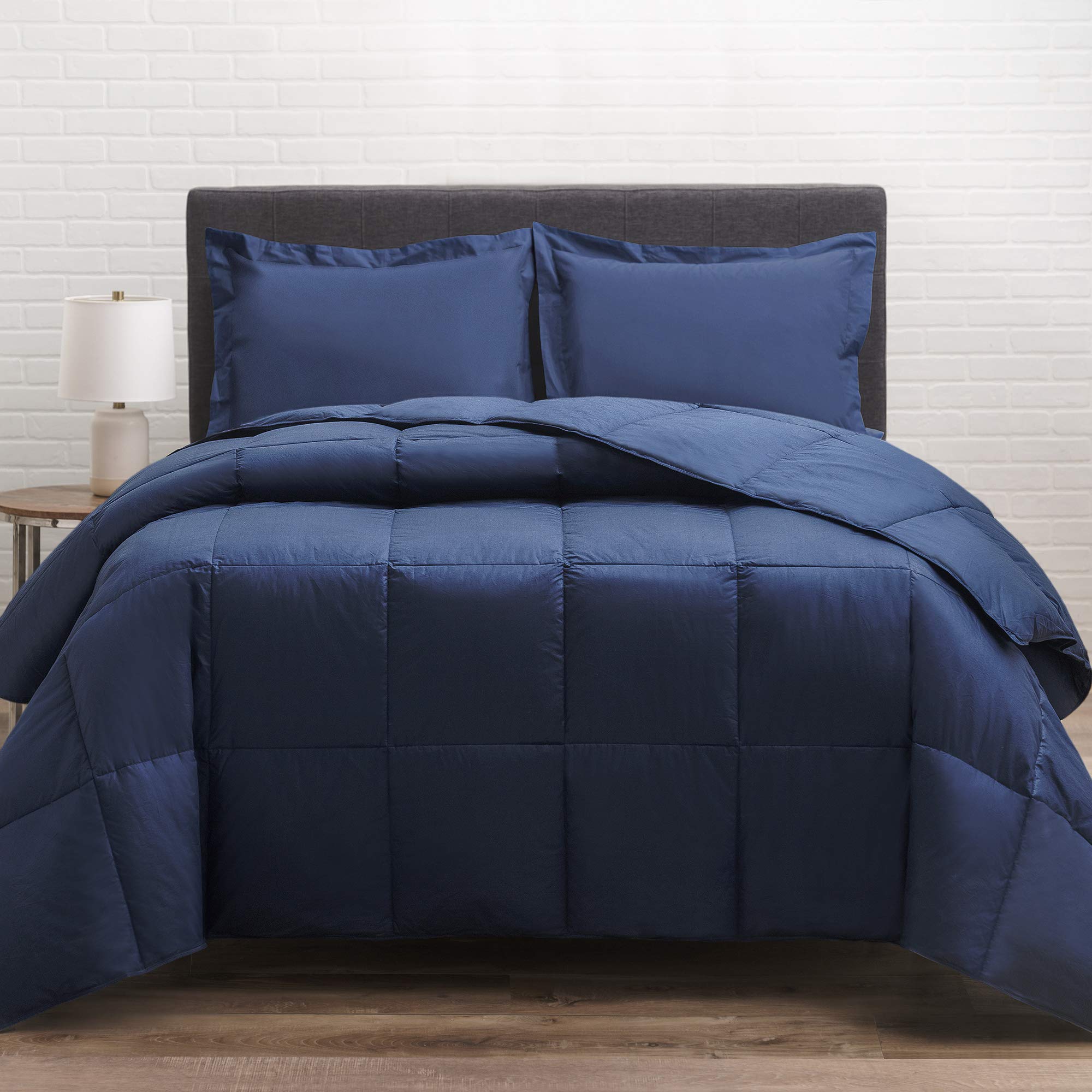Allied Essentials Cotton Twill Down Comforter - Queen Size Navy Blue Bedding for Winter Warmth | Soft & Breathable Duvet Insert for Cozy Bedroom Decor