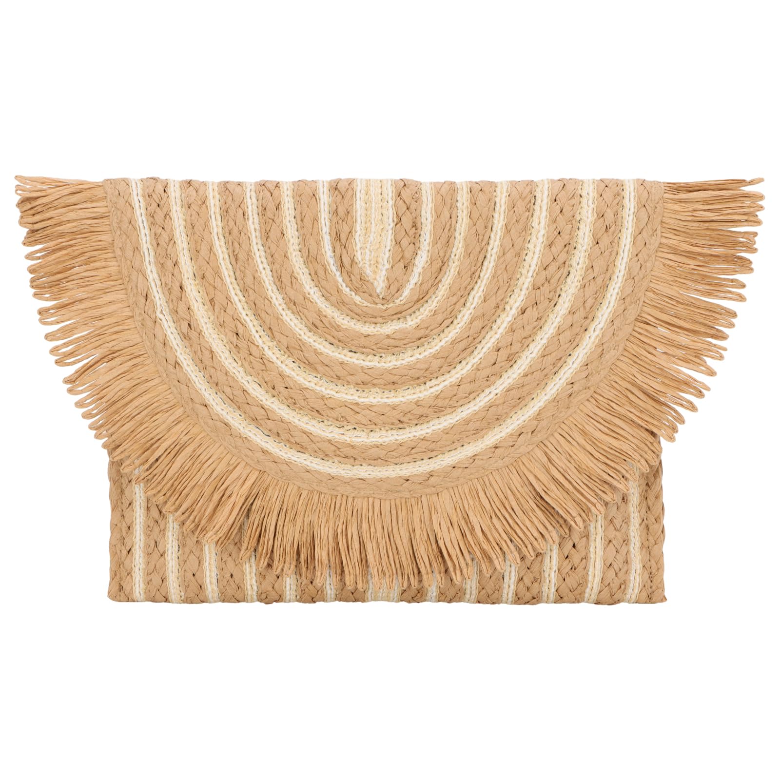 Stylish Women's Woven Straw Clutch Purse with Fringe - Summer Beach Bag for Women - Boho Envelope Handbag for Vacation, Wedding, Pool Party & Outdoor Events