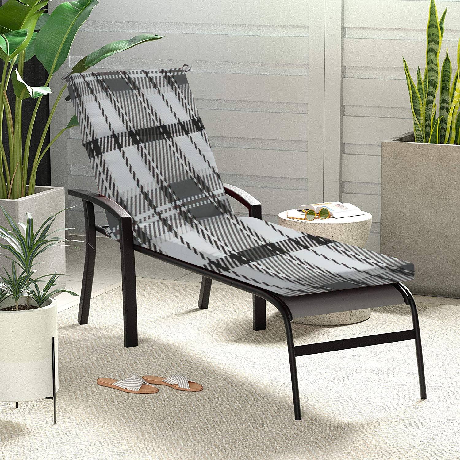 Modern Black & White Plaid Abstract Striped Chaise Lounge Cushion - 72.5