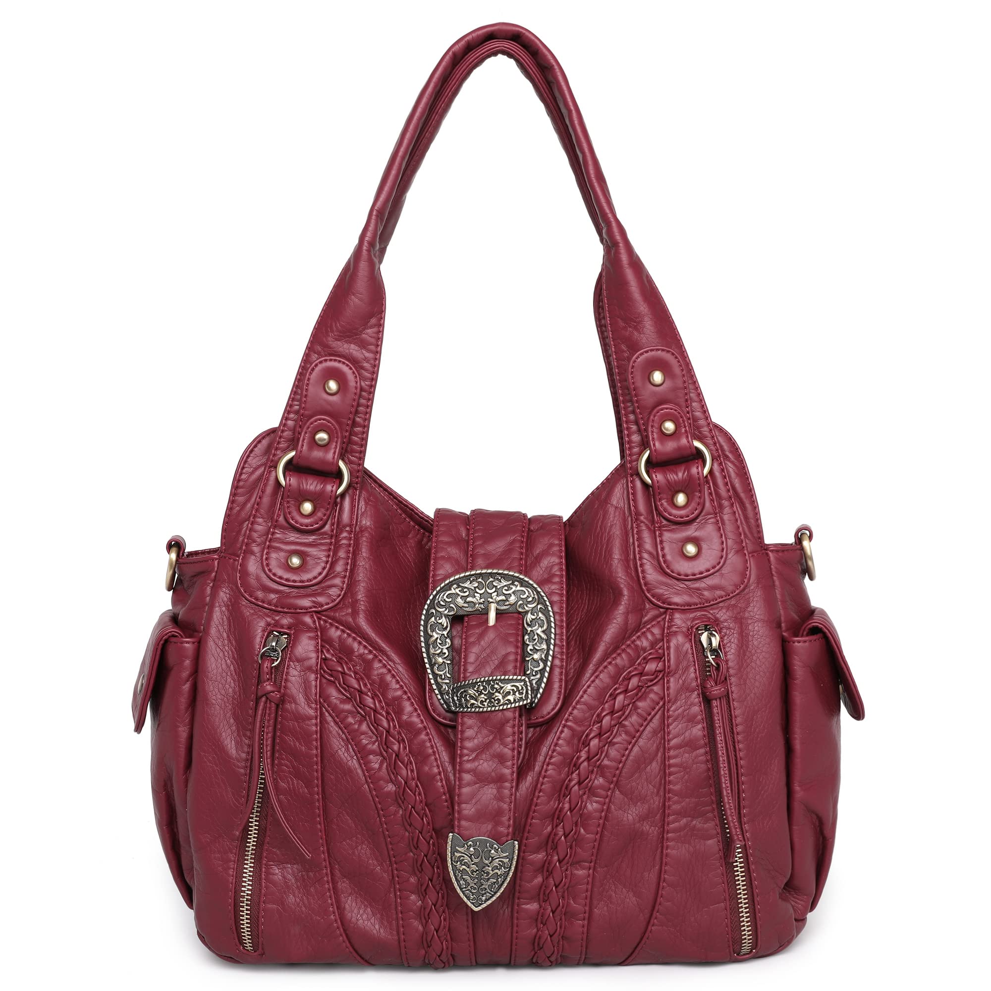 Montana West Women's Washed Leather Hobo Bag - Stylish Concealed Carry Purse with Crossbody Strap | Fashionable Satchel Handbag for Everyday Use, Work & Travel