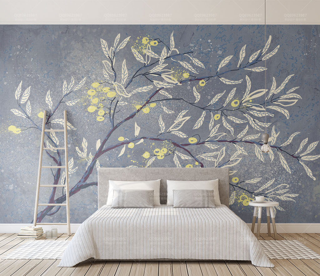 3D Tree with White Leaves Wallpaper Murals - Nature-Inspired Wall Decor for Living Room, Bedroom & Office