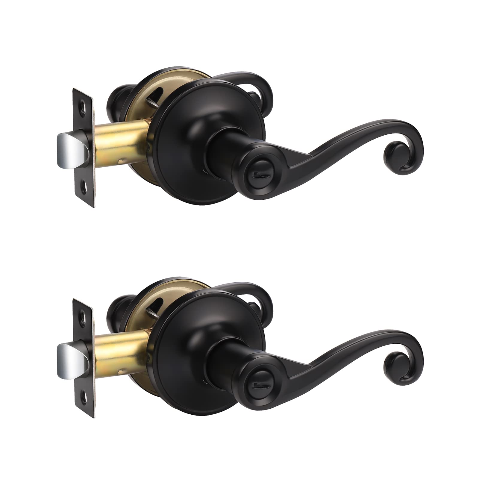 KNOBWELL 2 Pack Matte Black Interior Door Handle Sets with Privacy Lock - Durable Commercial Grade Door Levers for Bedroom, Bathroom & Office Doors - Easy Installation & Modern Home Upgrade
