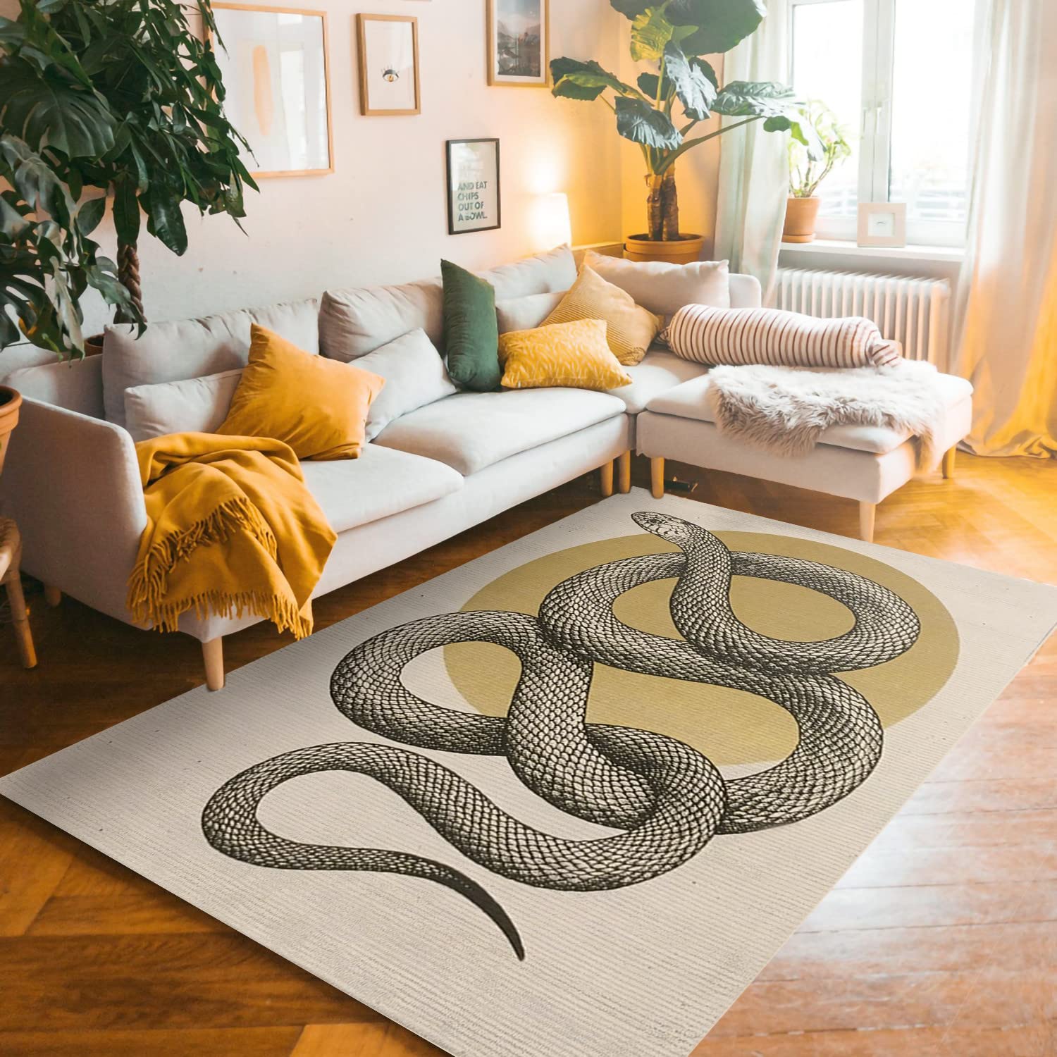 Elegant Gothic Snake Print Area Rug - Halloween Witchy Decor, Nautical Serpent Rug for Living Room, Bedroom, Home Decor (4x6, 3x5, 5x7ft) Black - Perfect for Gothic Themed Parties, Witchy Aesthetic Bedrooms & Halloween Home Decoration