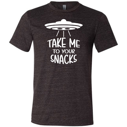 Unisex Take Me To Your Snacks T-Shirt - Funny Alien UFO Graphic Tee for Men & Women - Perfect for Sci-Fi Fans, Space Enthusiasts & Snack Lovers