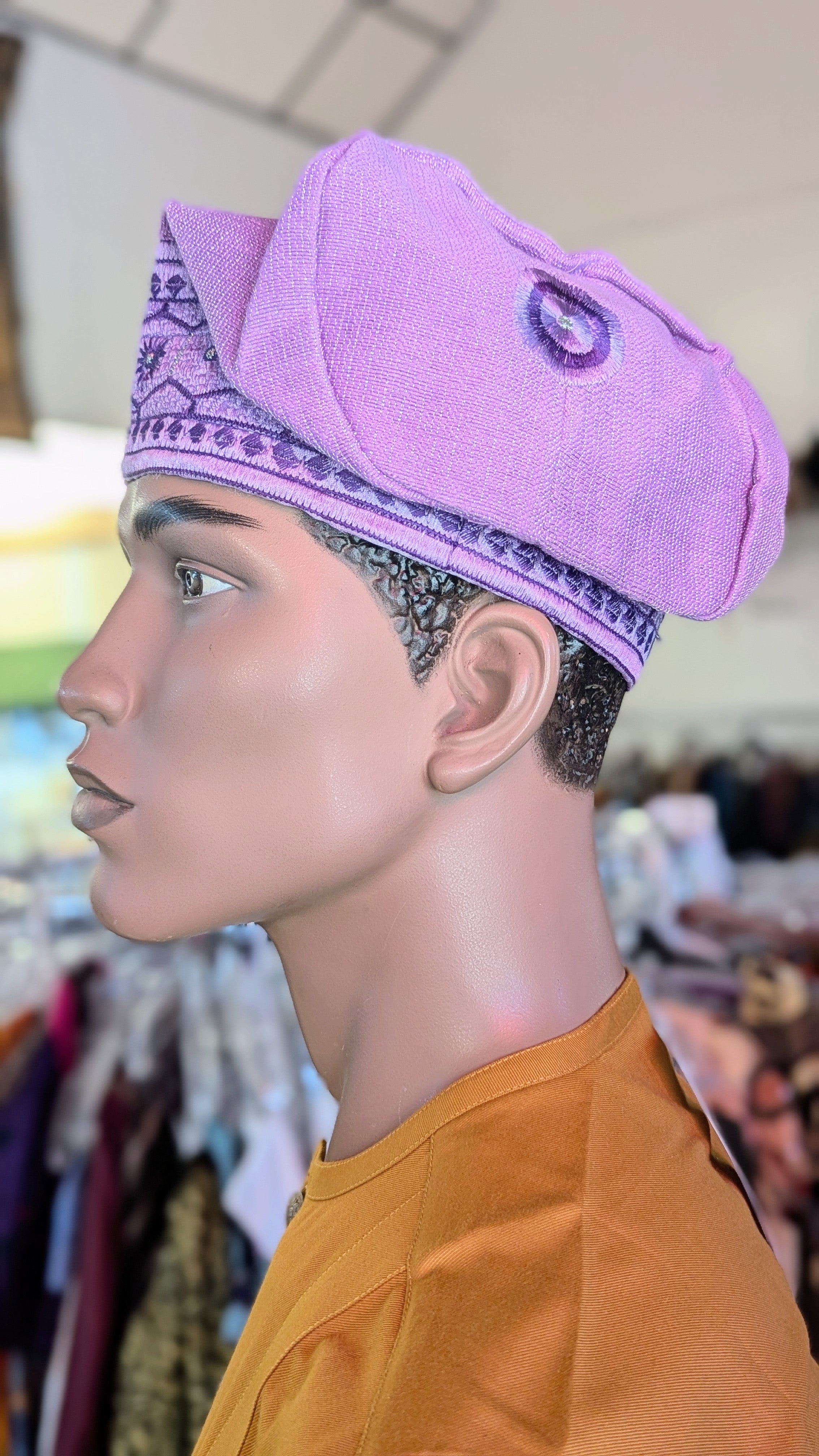 Elegant Lilac Purple African Aso Oke Hat - Traditional Kufi Cap for Men by Dupsie | Perfect for Weddings, Cultural Events & Special Occasions | DPHALP34