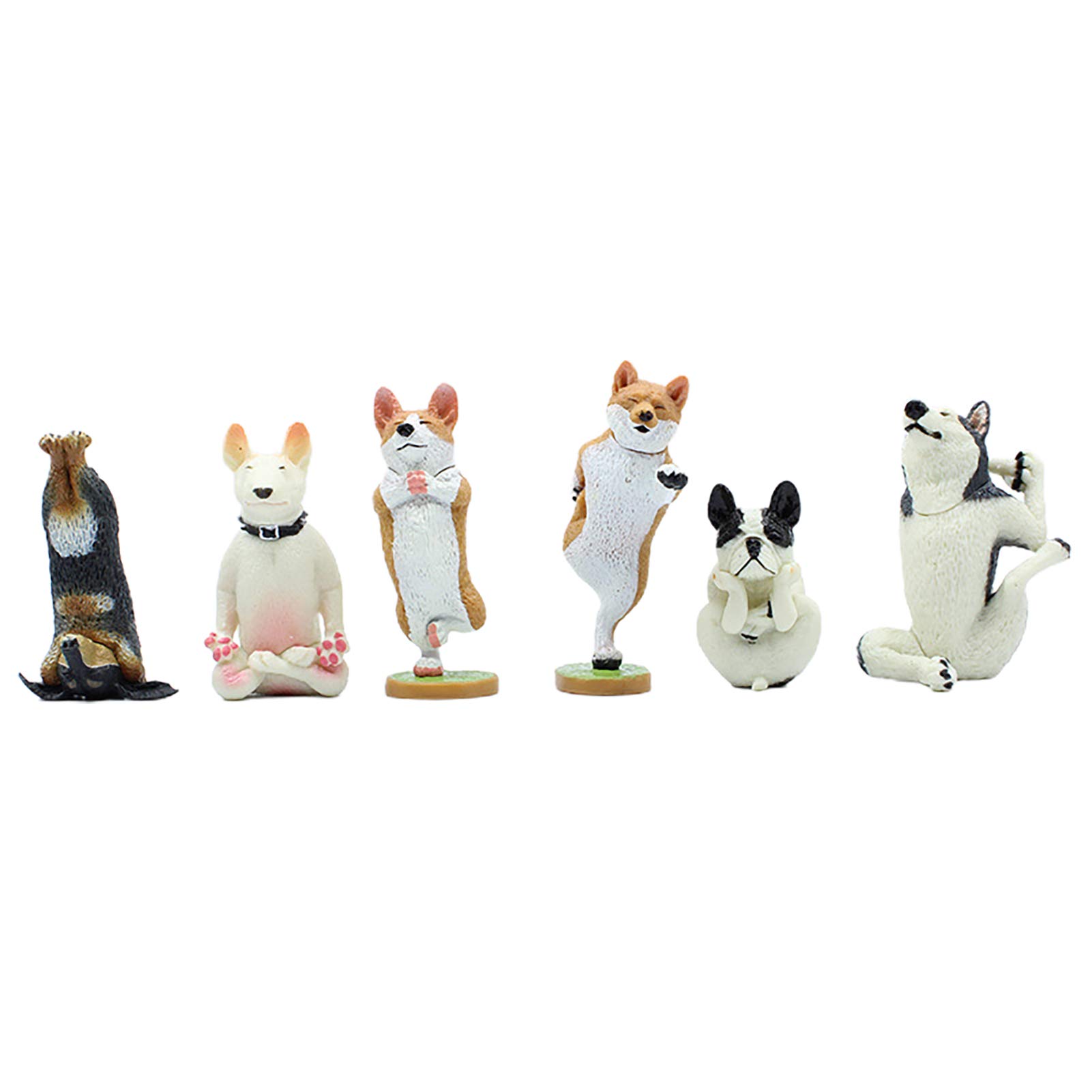 BARMI 6PCS Mini Yoga Dog Figurines - Cute Dog Cake Toppers, Collectible Statues, Funny Pet Gifts for Yoga Lovers & Home Decor | Perfect for Birthday Parties, Wedding Cakes, Meditation Spaces & Yoga Studios
