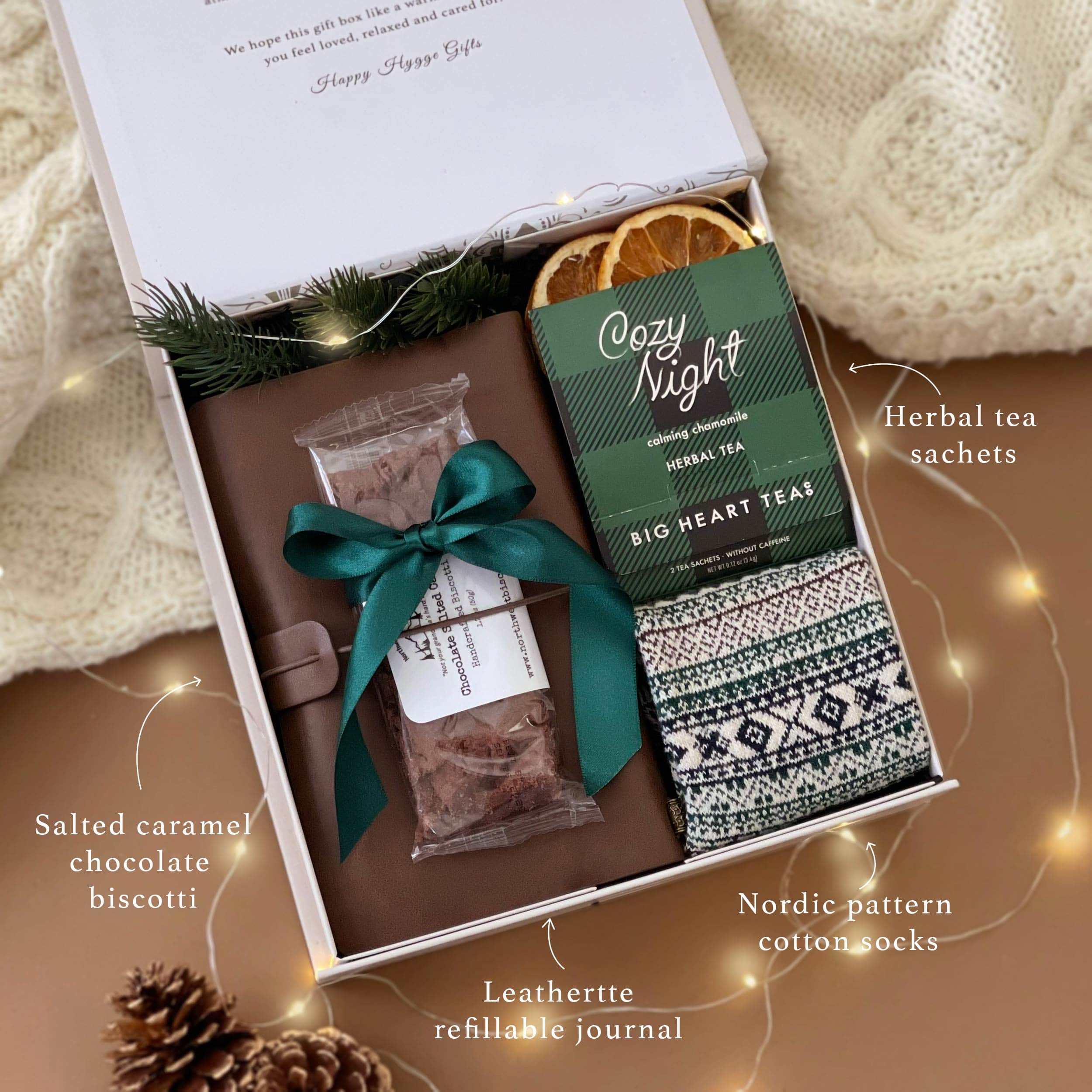 Premium New Year Gift Set - Notebook, Biscotti, Cozy Socks & Tea | Holiday Hygge Gift Box for Women & Men - Perfect for Christmas, Office Exchange, or Cozy Winter Evenings