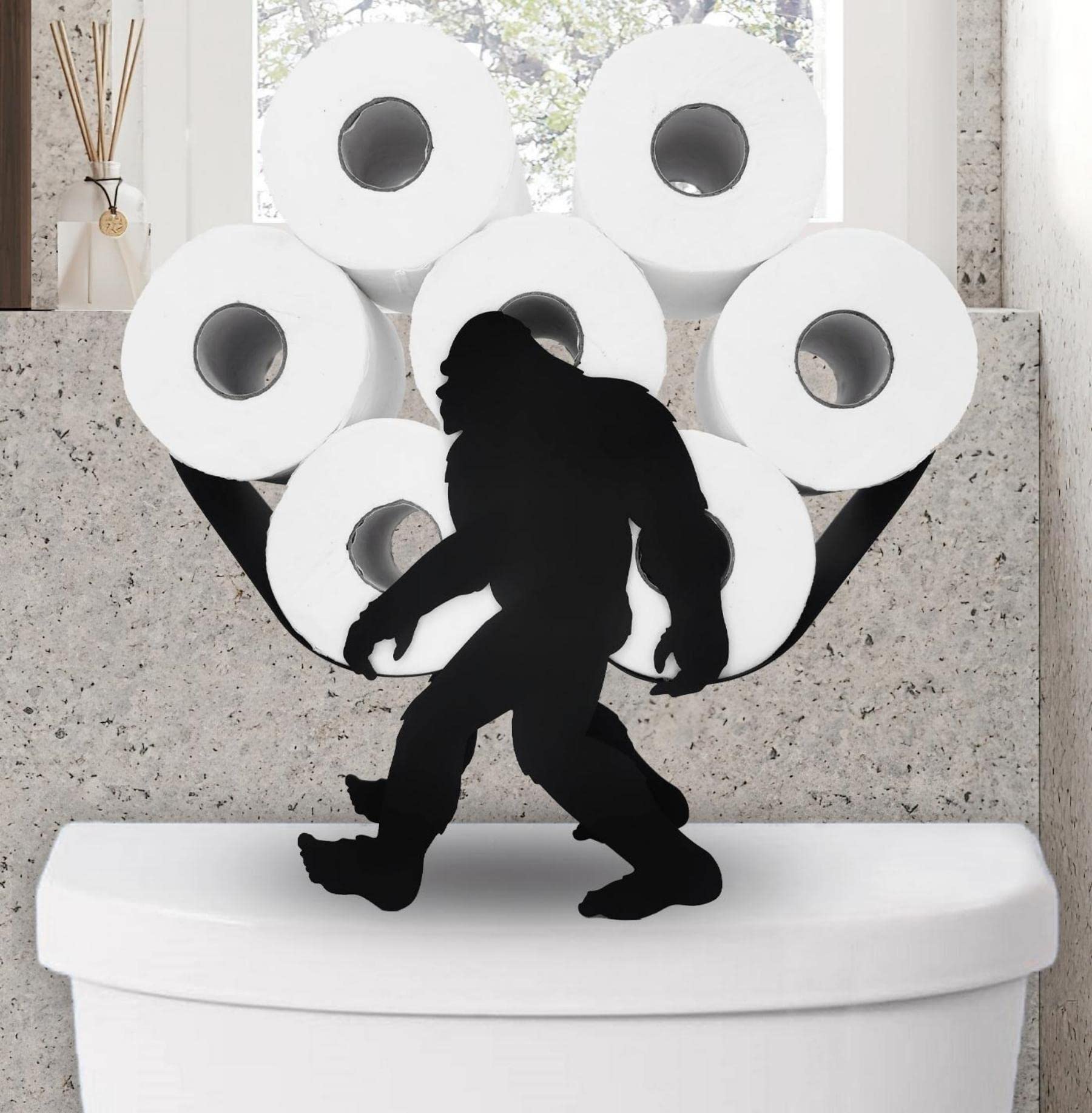 Bigfoot Metal Toilet Paper Holder - Funny Animal-Themed Free Standing Bathroom Tissue Organizer - Holds 8 Rolls - Decorative Storage for Bathroom, Kitchen & RV Use