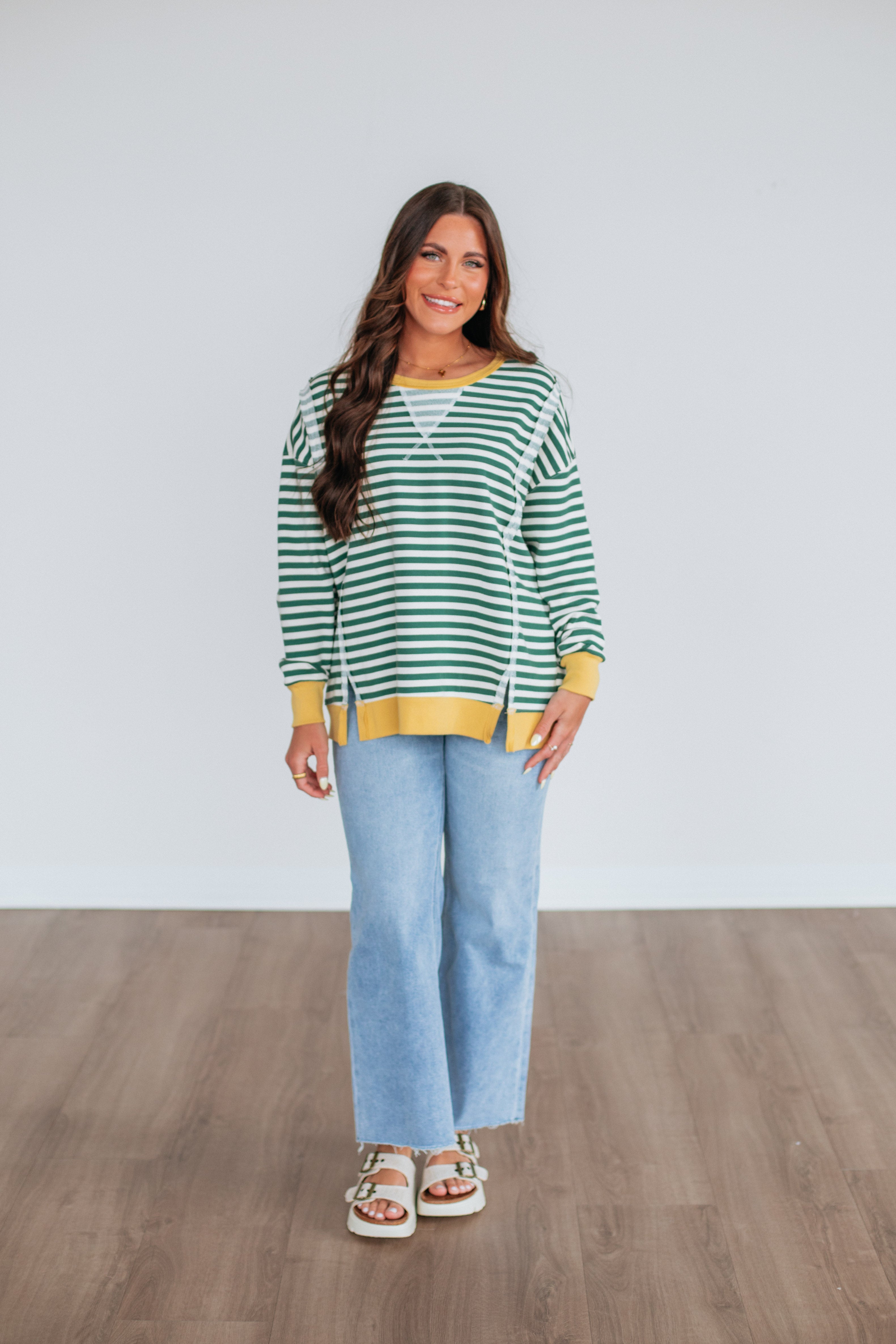 Rasha Striped Women's Top - Stylish Hunter Green Mix for Casual Outfits & Layering | Perfect for Everyday Wear, Office, and Weekend Outings