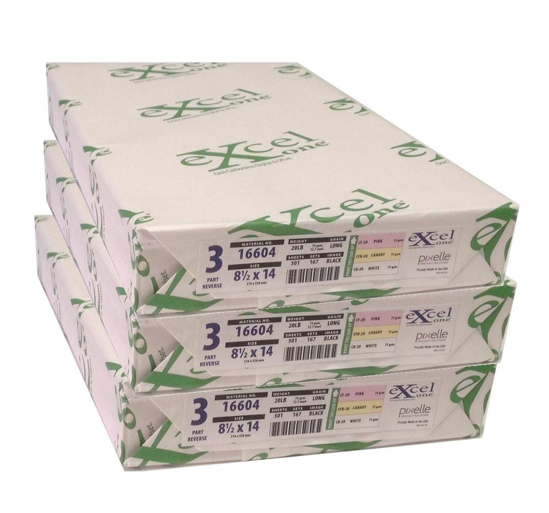 Excel One Carbonless 3-Part Reverse Paper (Pink/Canary/White), 8.5