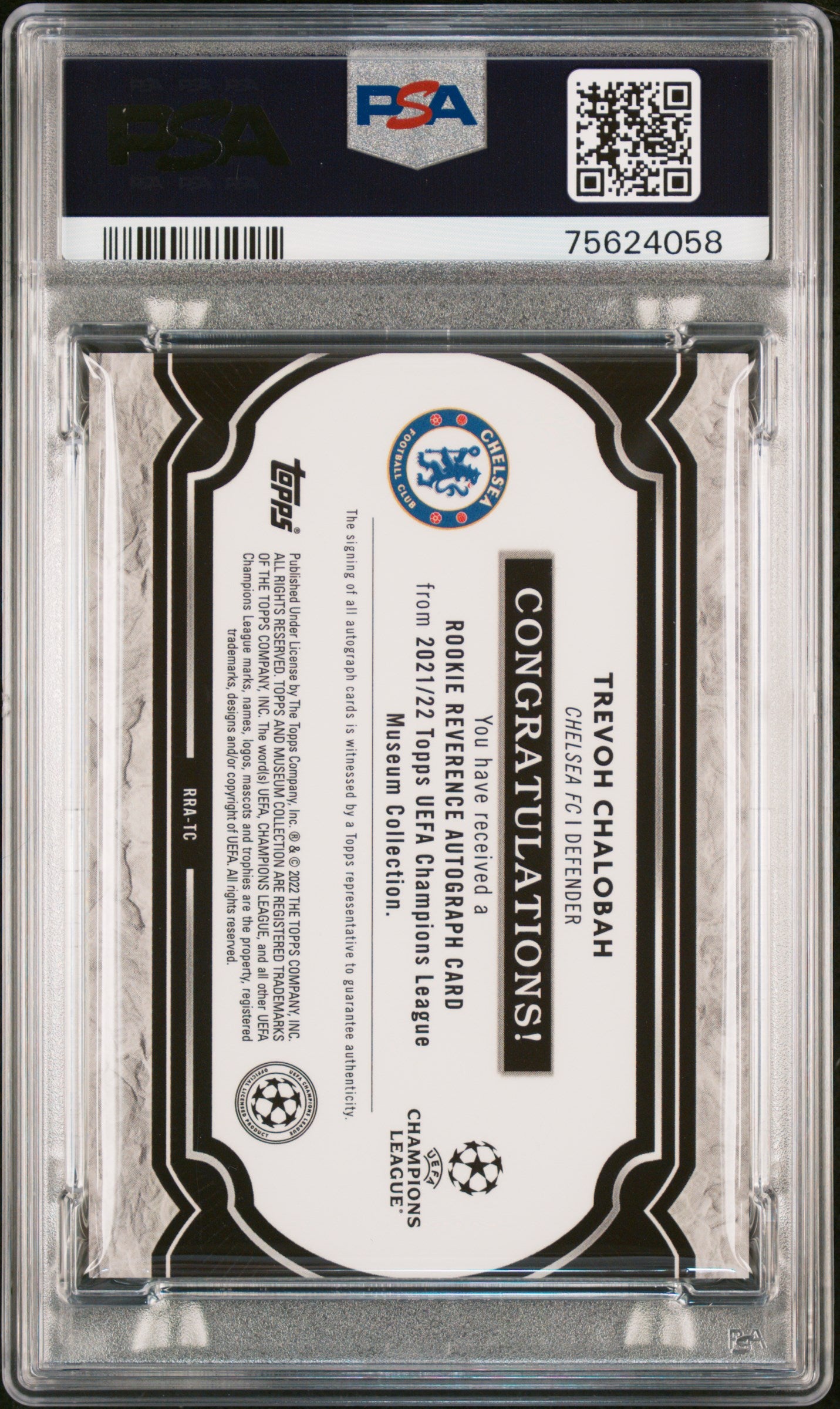 2021-2022 Topps Museum Collection Trevoh Chalobah Rookie Autograph Card /75 #TC PSA 10 Gem Mint - Perfect for Soccer Card Collectors & Chelsea FC Fans