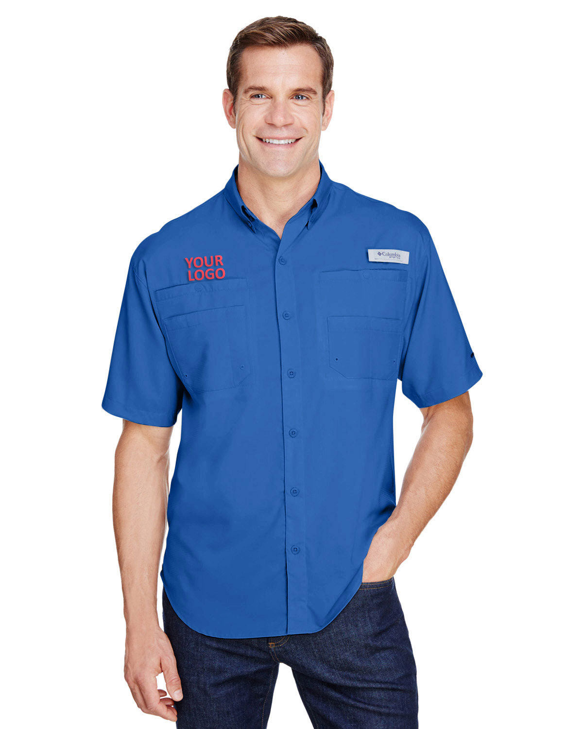 Columbia Men's Tamiami Short Sleeve Shirt - Vivid Blue | Quick-Dry Fishing & Outdoor Shirt for Hiking, Camping & Summer Activities
