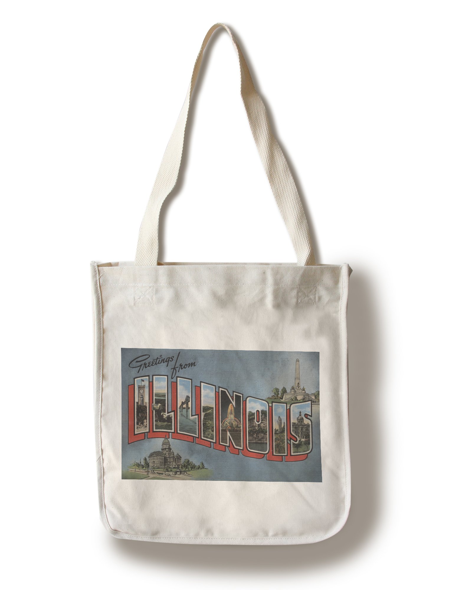 Lantern Press Greetings from Illinois Blue 100% Cotton Canvas Reusable Tote Bag - Perfect for Shopping, Beach Trips & Eco-Friendly Grocery Hauling