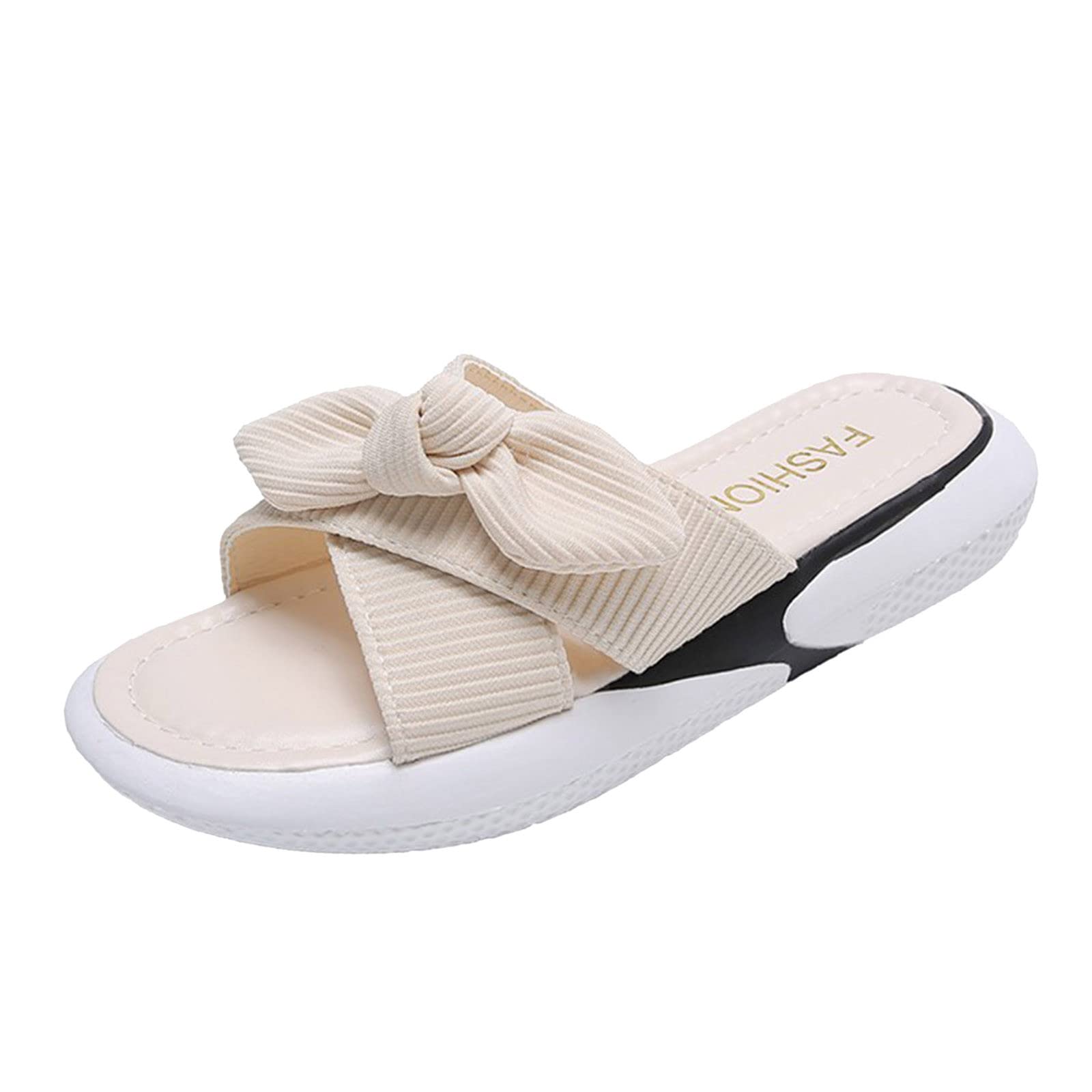 Women's Soft Bowknot Fabric Slippers - Comfortable Casual Flat Sandals for Home, Bedroom & Indoor Use - Breathable House Shoes for Women (White)