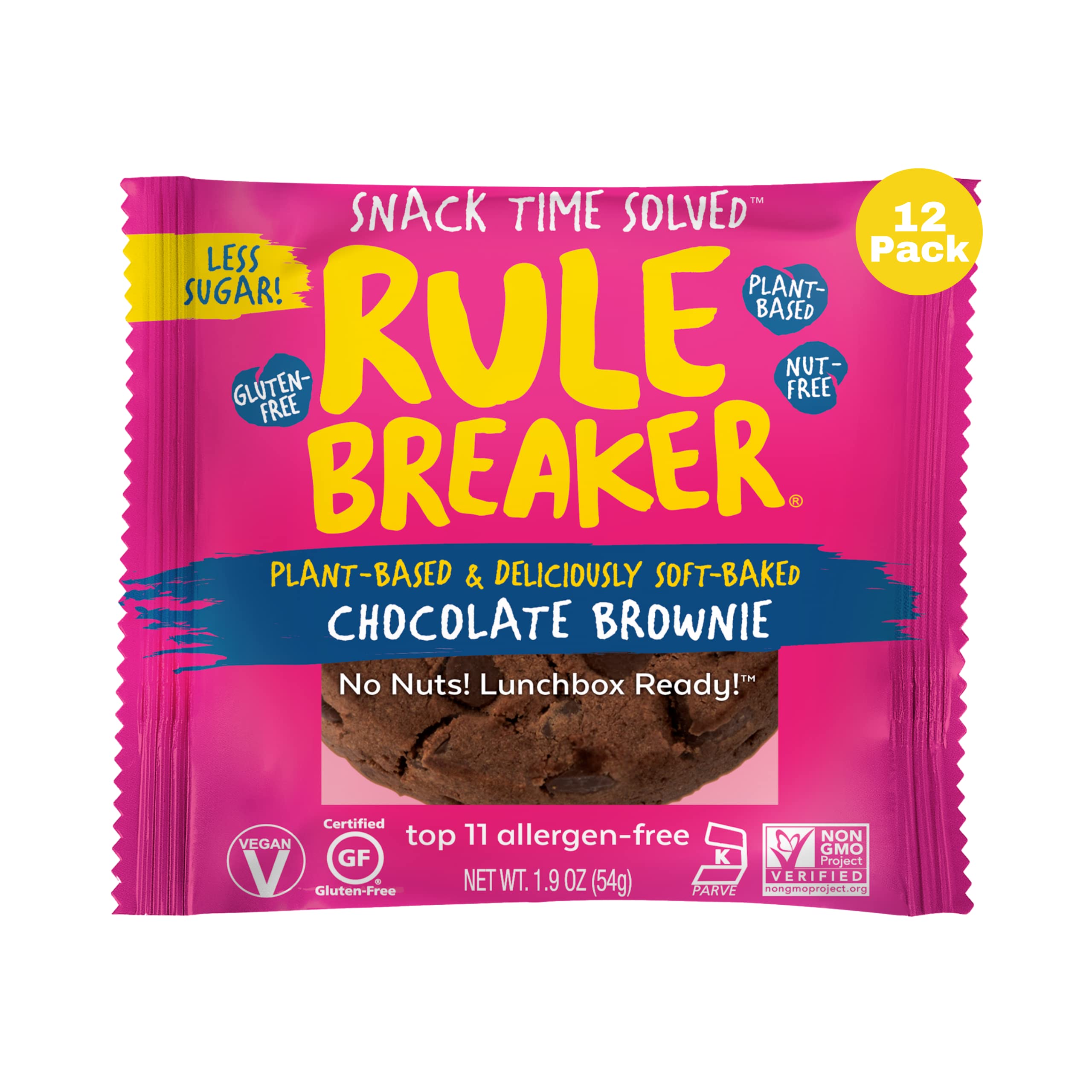 Rule Breaker Snacks Vegan Gluten-Free Brownies - Soft-Baked Allergen Free Treats for Kids & Adults (Pack of 12) | Perfect for Lunchboxes, Office Snacks & Healthy Desserts