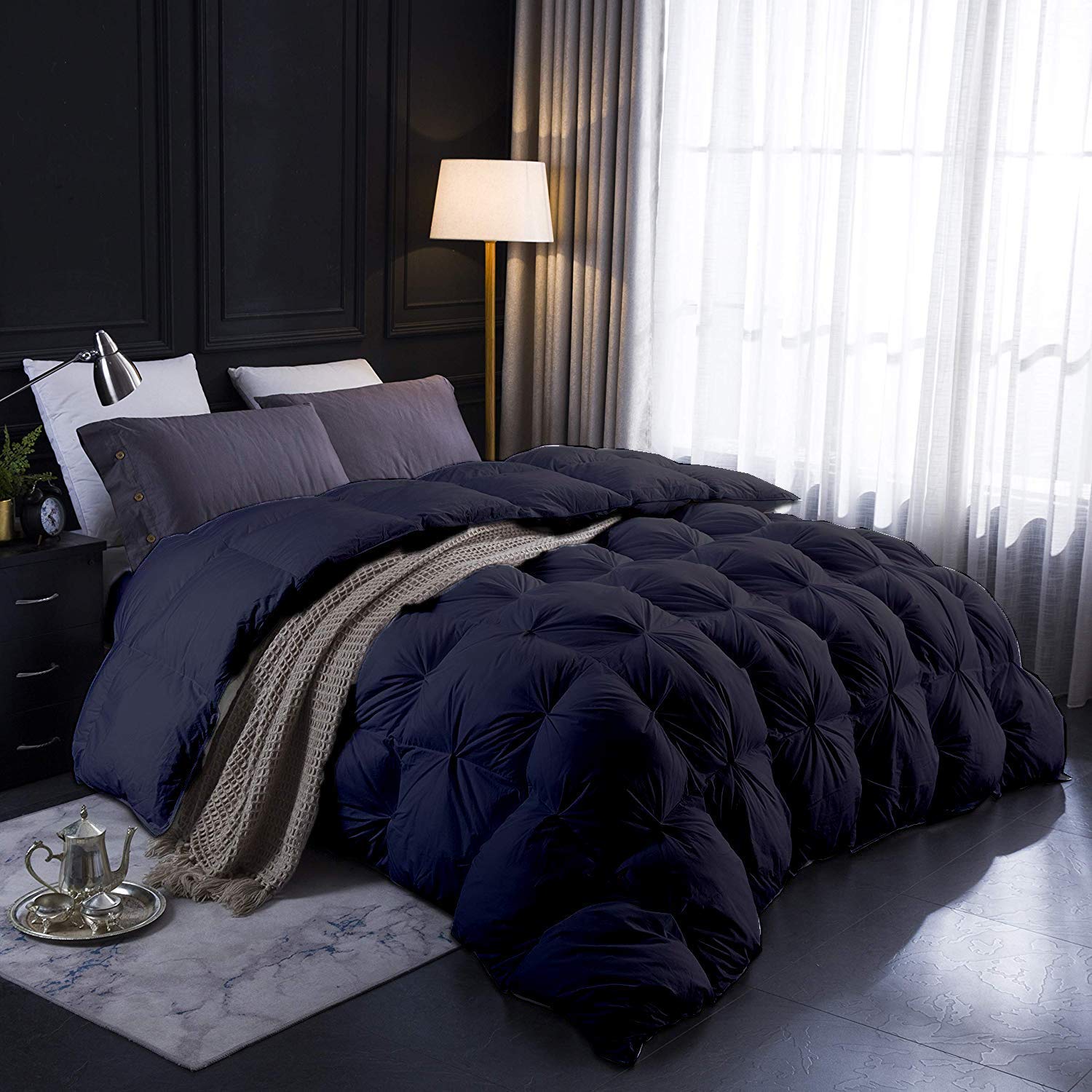 5-Piece All-Season King Size Comforter Set - 500 GSM Cotton Fill, Pinch Pleated & Baffle Box Design, Ultra Soft & Comfortable (Oversized, Black) - Perfect for Master Bedrooms, Guest Rooms & Luxury Hotels