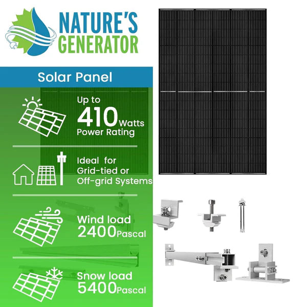 Natures Generator 2 x 410 Watt Monocrystalline Solar Panels with Mounting Rack - High Efficiency Solar Power for Home, RV & Off-Grid Living | Portable Renewable Energy Solution for Camping, Emergencies & Outdoor Adventures