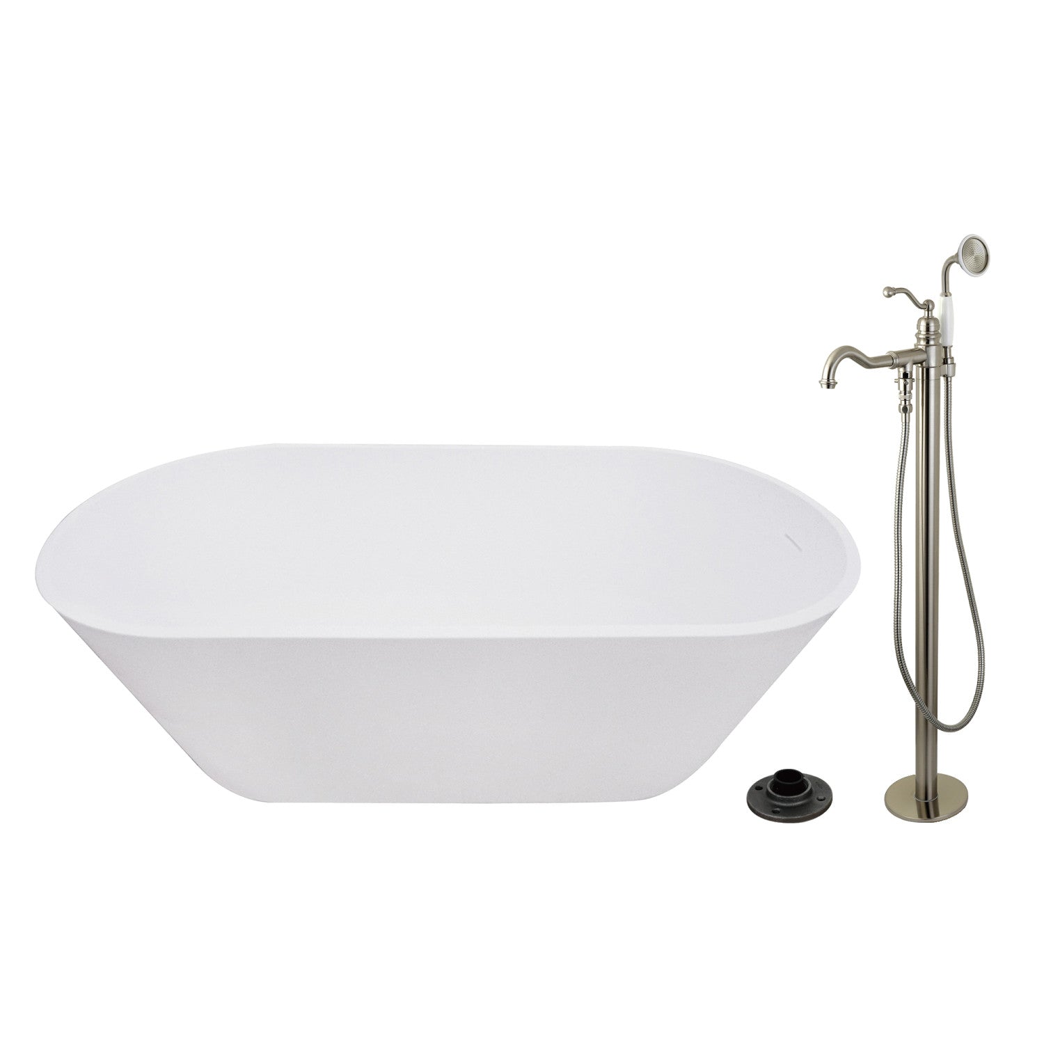 Arcticstone 67 Inch Freestanding Oval Bathtub with Faucet Combo - Brushed Nickel Solid Surface Soaking Tub for Luxury Bathroom | Spa Relaxation & Modern Home Decor