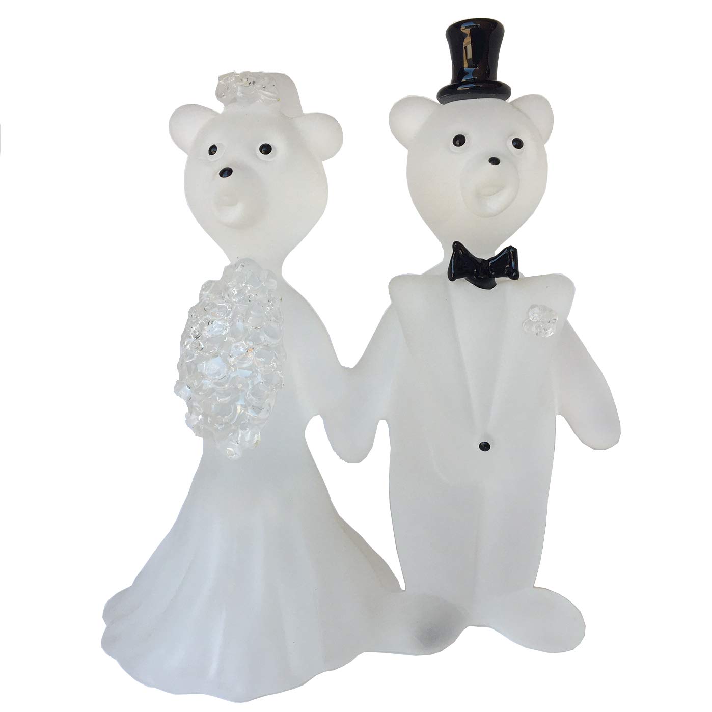 Hand Blown Glass Wedding Cake Topper - Elegant Teddy Bear Bride and Groom Figurine for Wedding Cakes, Anniversary, and Bridal Shower Decorations