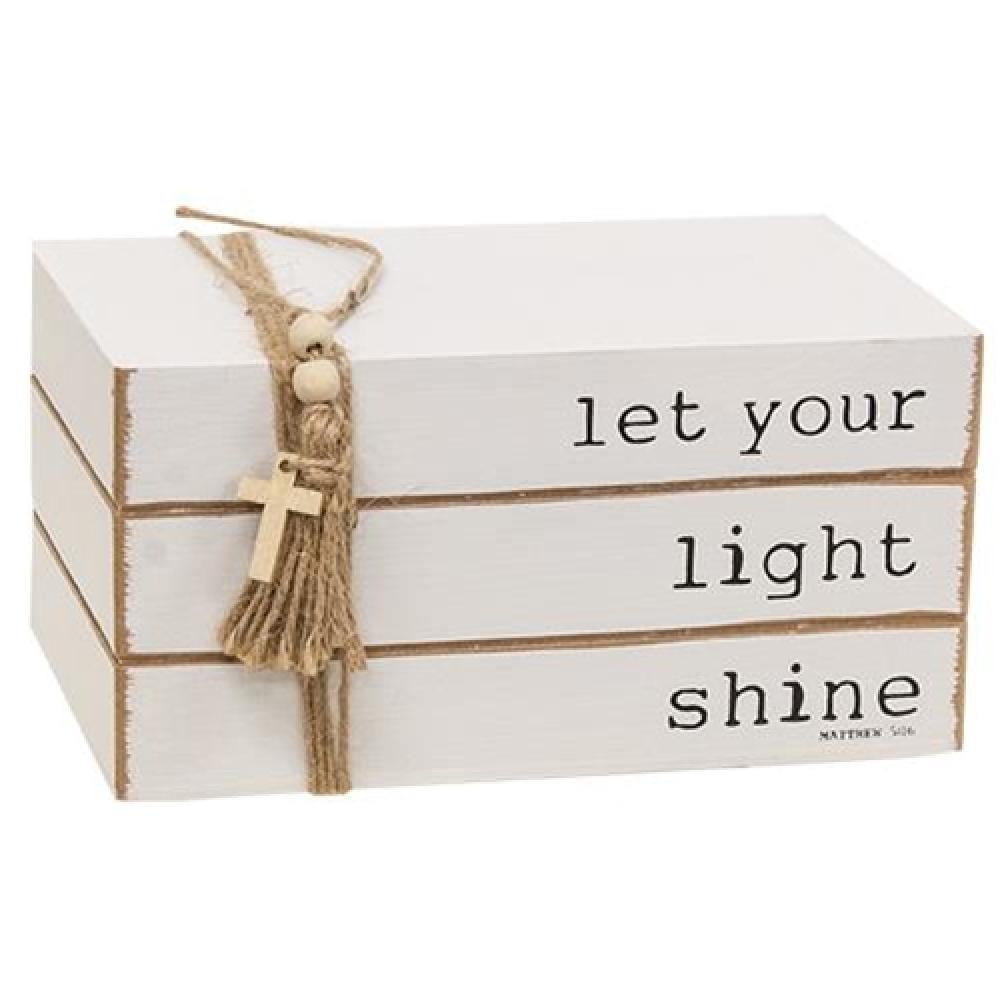 Let Your Light Shine - Handcrafted Wooden Book Stack Decor for Home & Office - Perfect for Bookshelf Styling and Inspirational Display