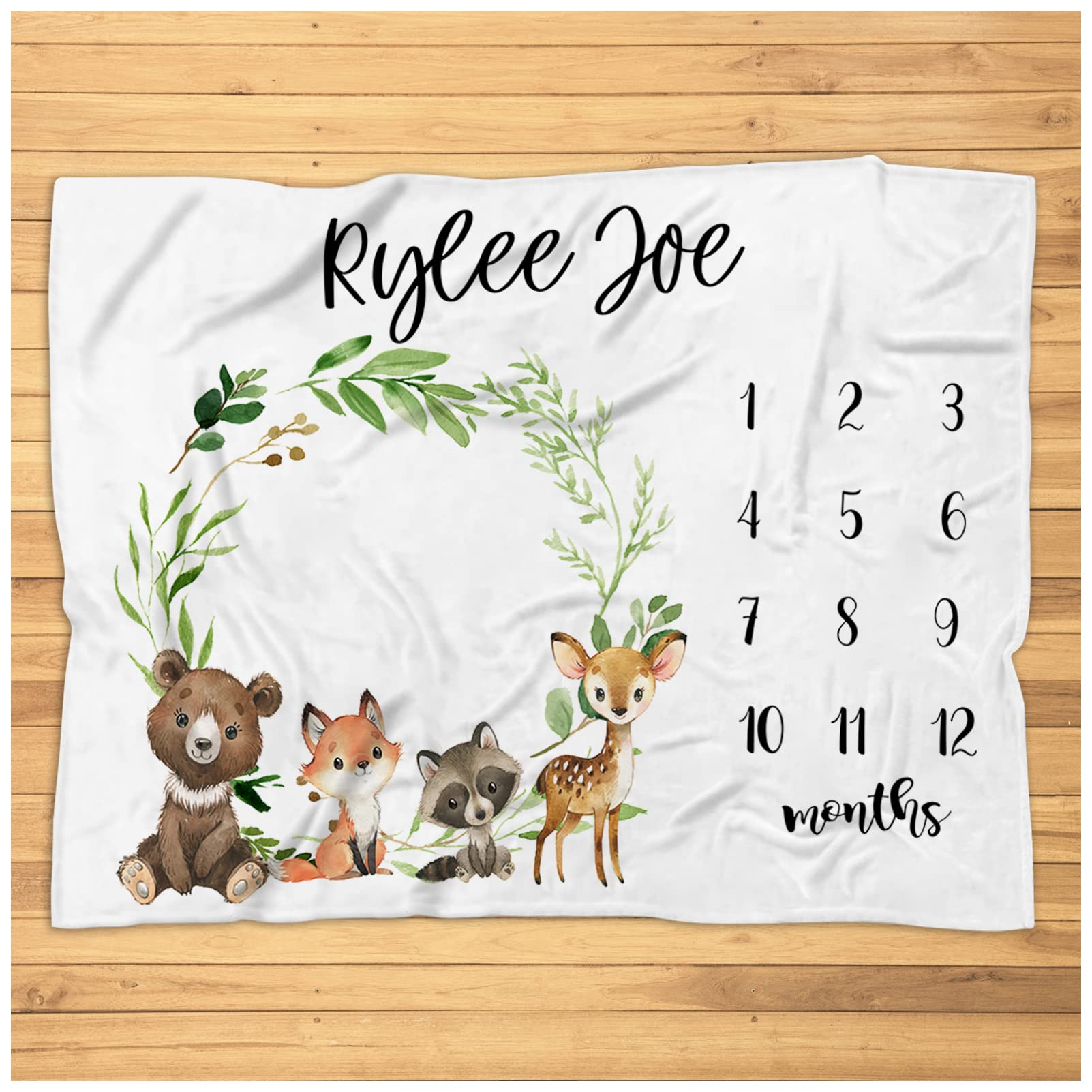 Personalized Woodland Milestone Baby Blanket for Boys - Super Soft Plush Growth Blanket with Bear & Fox Design - Perfect Baby Shower Gift & Nursery Decor - Ideal for Monthly Photos, Snuggling & Newborn Comfort