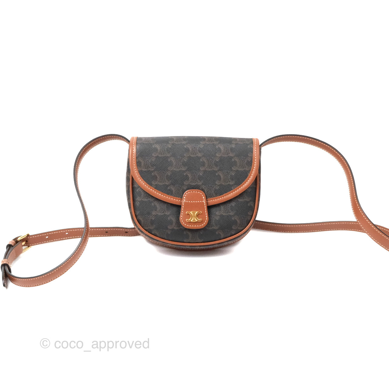 Celine Mini Besace Triomphe Bag in Canvas and Calfskin Leather - Tan Crossbody Purse for Women | Perfect for Everyday Use, Work, and Travel