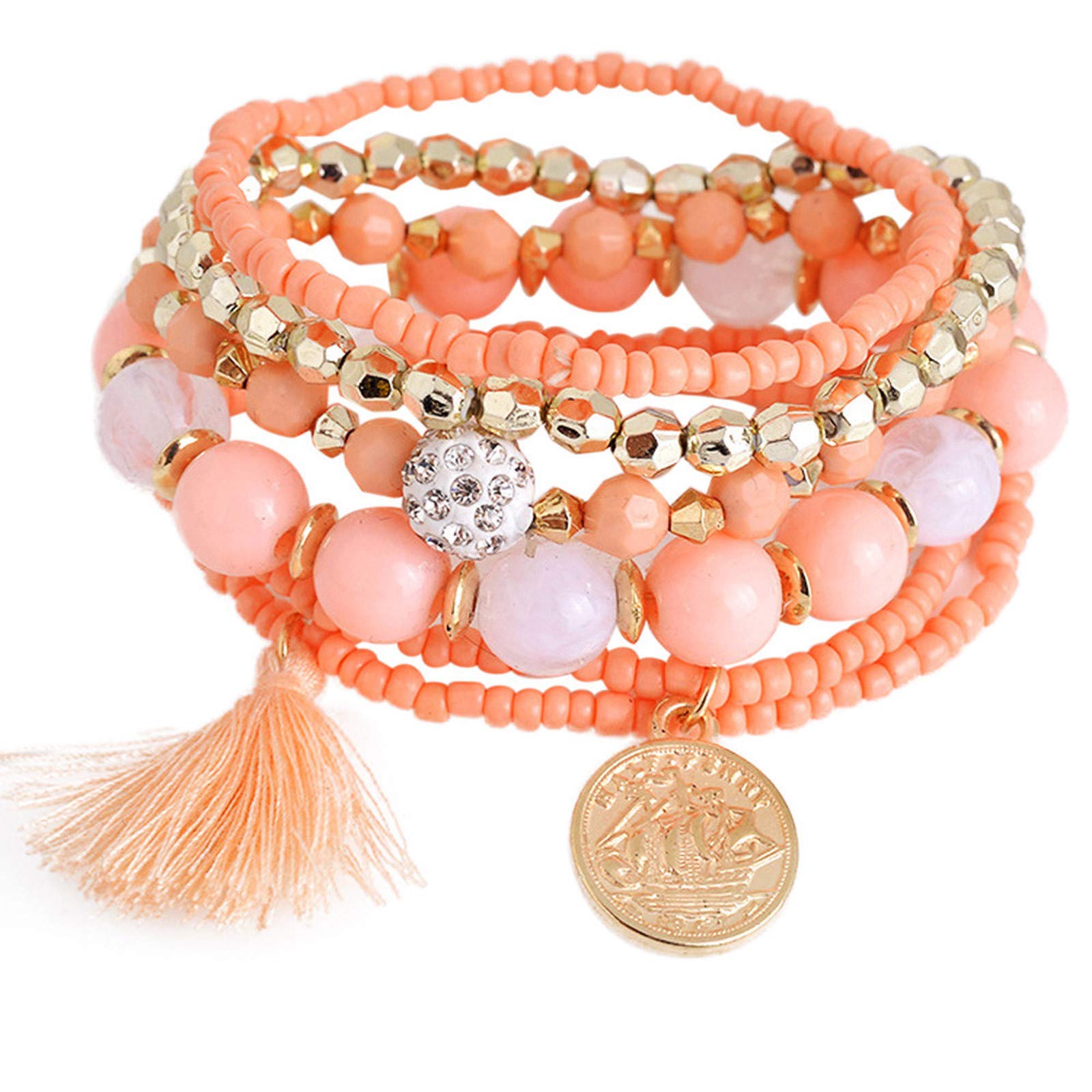 Stylish Acrylic Beaded Stretch Bracelet Set - Bohemian Fashion Bangle for Women, Compatible with Smart Watch, Perfect for Swimming, Workout & Everyday Wear