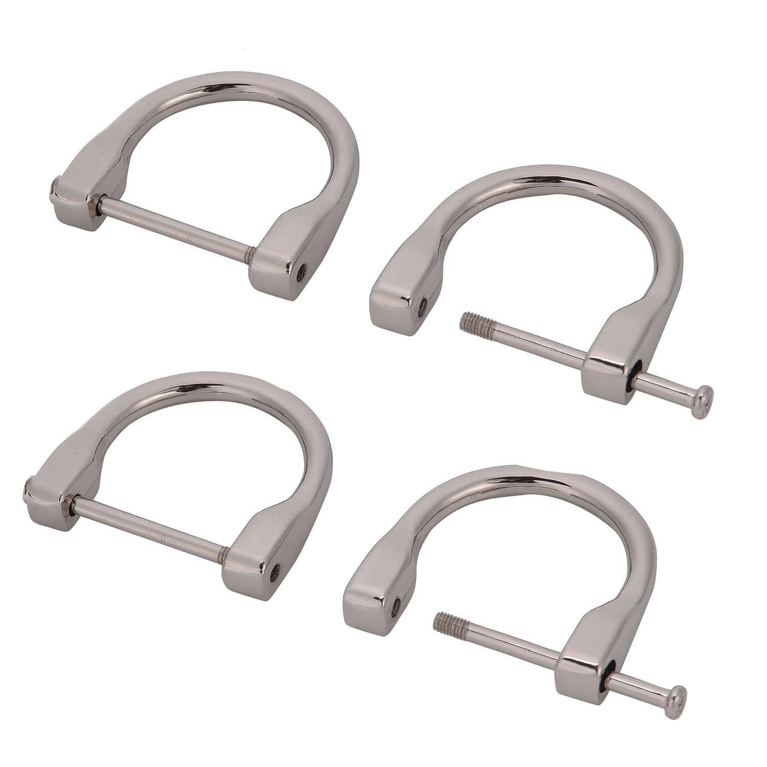Willikiva 4Pcs D-Rings Replacement Screw Shackle Key Holder - 1 Inch U Shape Dee Ring for DIY Leather Craft, Purse, Bag & Belt Making - Silver Metal Hardware for Home & Workshop Projects