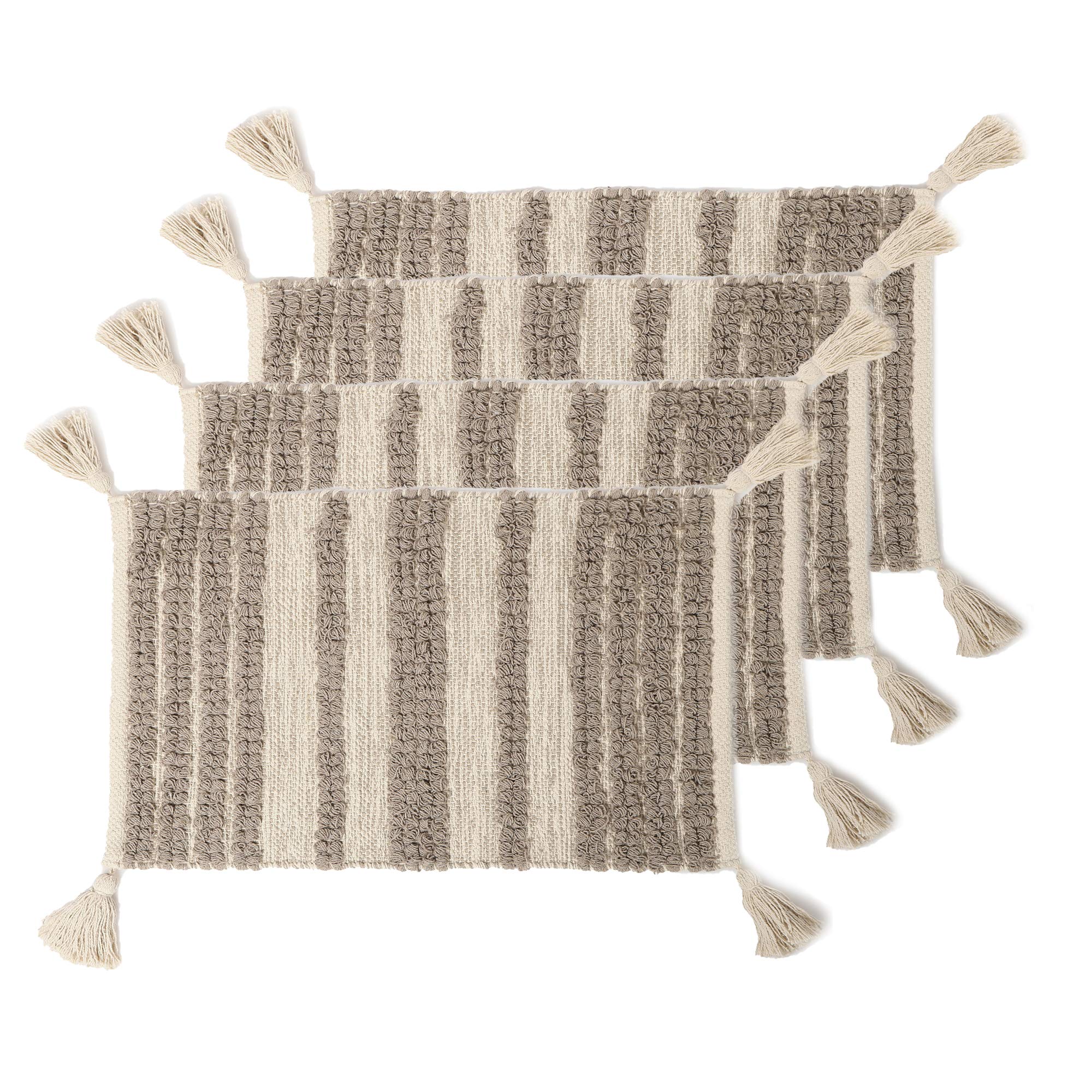 Redearth Boho Table Runner & Placemats Set of 4 - Linear Obsession Taupe - Perfect for Farmhouse Dining, Wedding Decor & Bohemian Home Styling