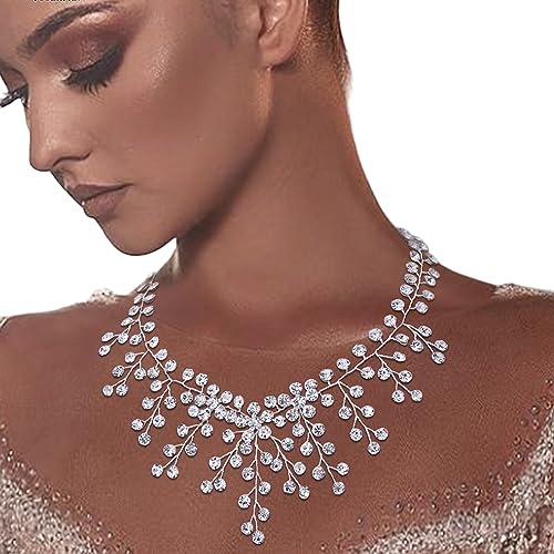Bridal Choker Necklace Silver Crystal for Wedding & Evening