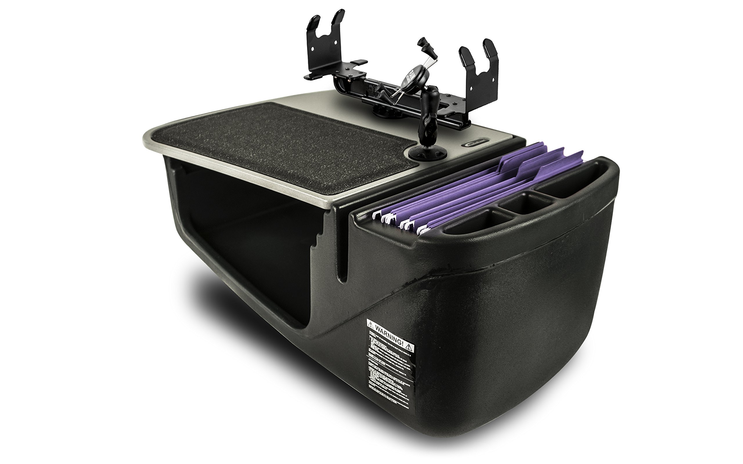 AutoExec AUE05100 Efficiency GripMaster Car Desk - Grey Finish with Printer Stand & Phone Mount | Portable Laptop Workstation for Truck Drivers, Business Professionals & Remote Workers
