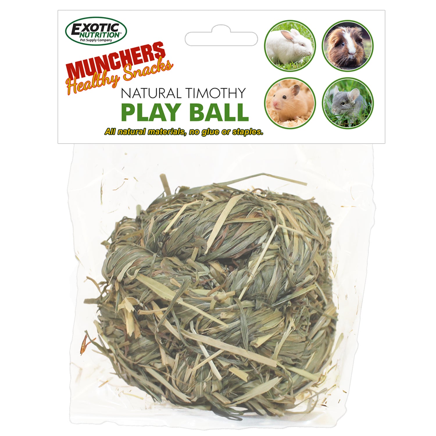 Premium Natural Timothy Hay Play Ball for Small Pets - Chew Toy for Rabbits, Guinea Pigs & Hamsters - Fun Enrichment Activity for Cage Playtime & Exercise