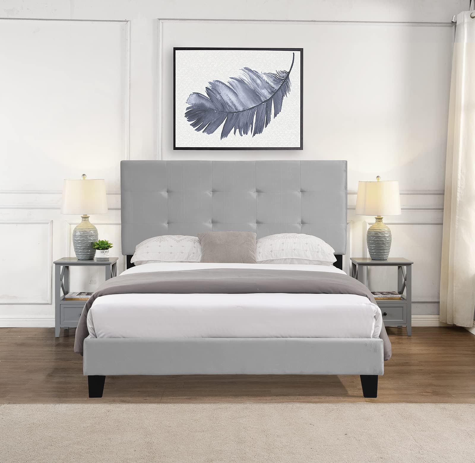 **Queen Size Upholstered Bed Frame with Tufted Headboard & Wood Slat Support - Sturdy Platform Bed, No Box Spring Needed, Easy Assembly, Gray - Perfect for Master Bedrooms, Guest Rooms & Modern Home Decor**