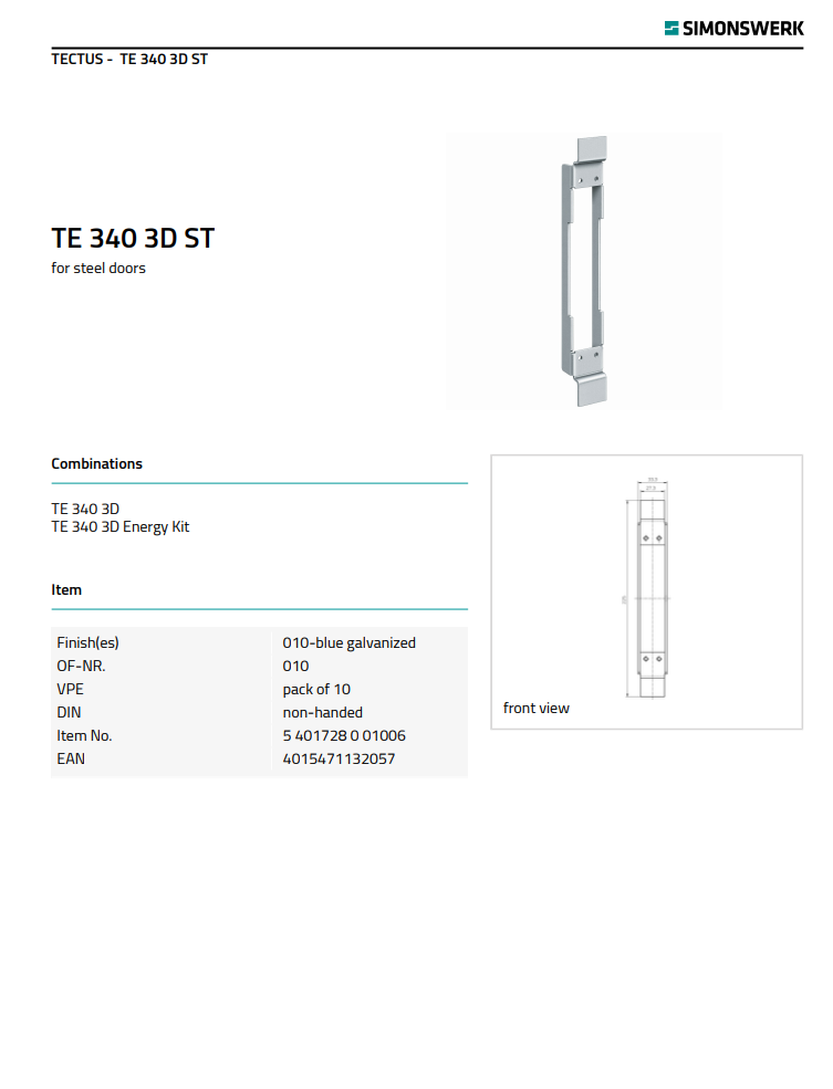 TE 340 3D ST Receiver Part - Heavy Duty Steel Door Lock Accessory for Enhanced Security | Perfect for Commercial Buildings, Warehouses & Home Entry Doors