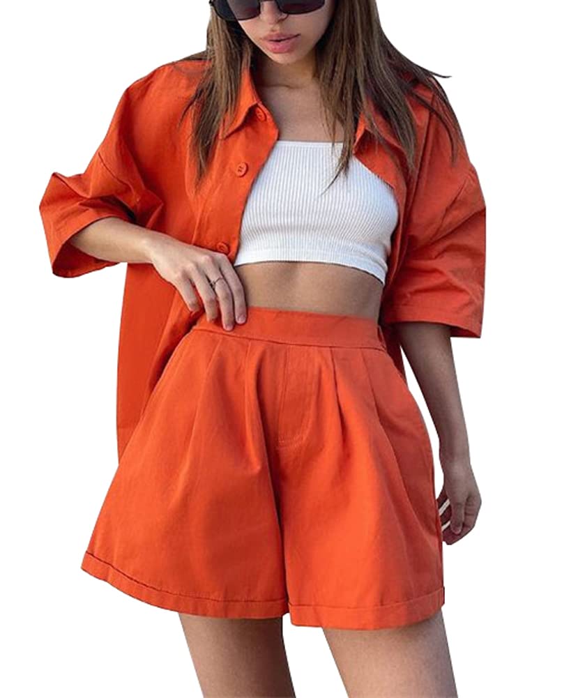 Women's Summer Two Piece Outfit - Short Sleeve T-Shirt & High Waist Shorts Set | Casual Beachwear, Vacation Outfits, Street Style Fashion