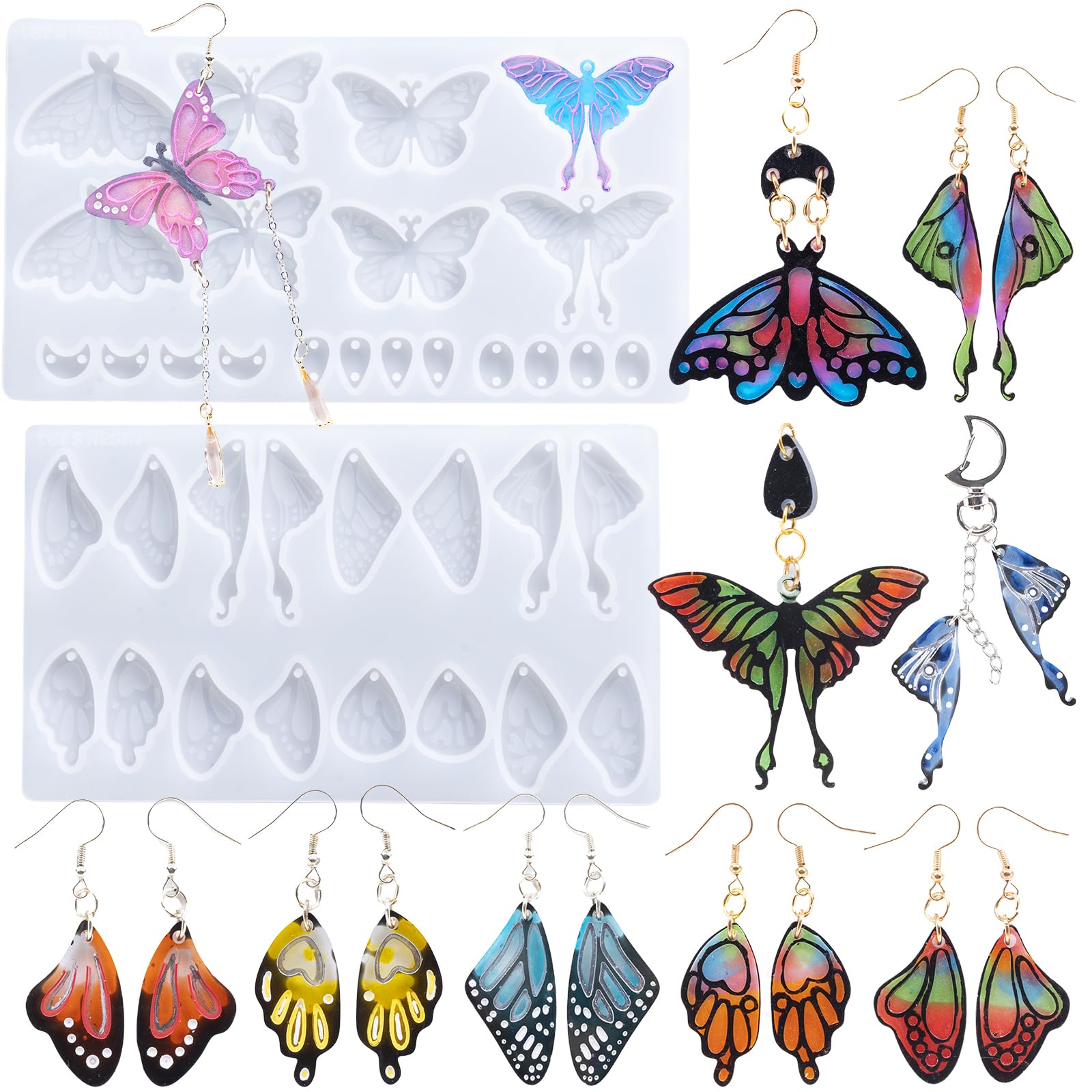 LET'S RESIN 2-Piece Silicone Earring Molds for DIY Jewelry Making - Butterfly & Moth Wing Shapes - Perfect for Resin Art, Craft Projects & Handmade Accessories (Great for Gifts, Home Decor & Fashion Jewelry)