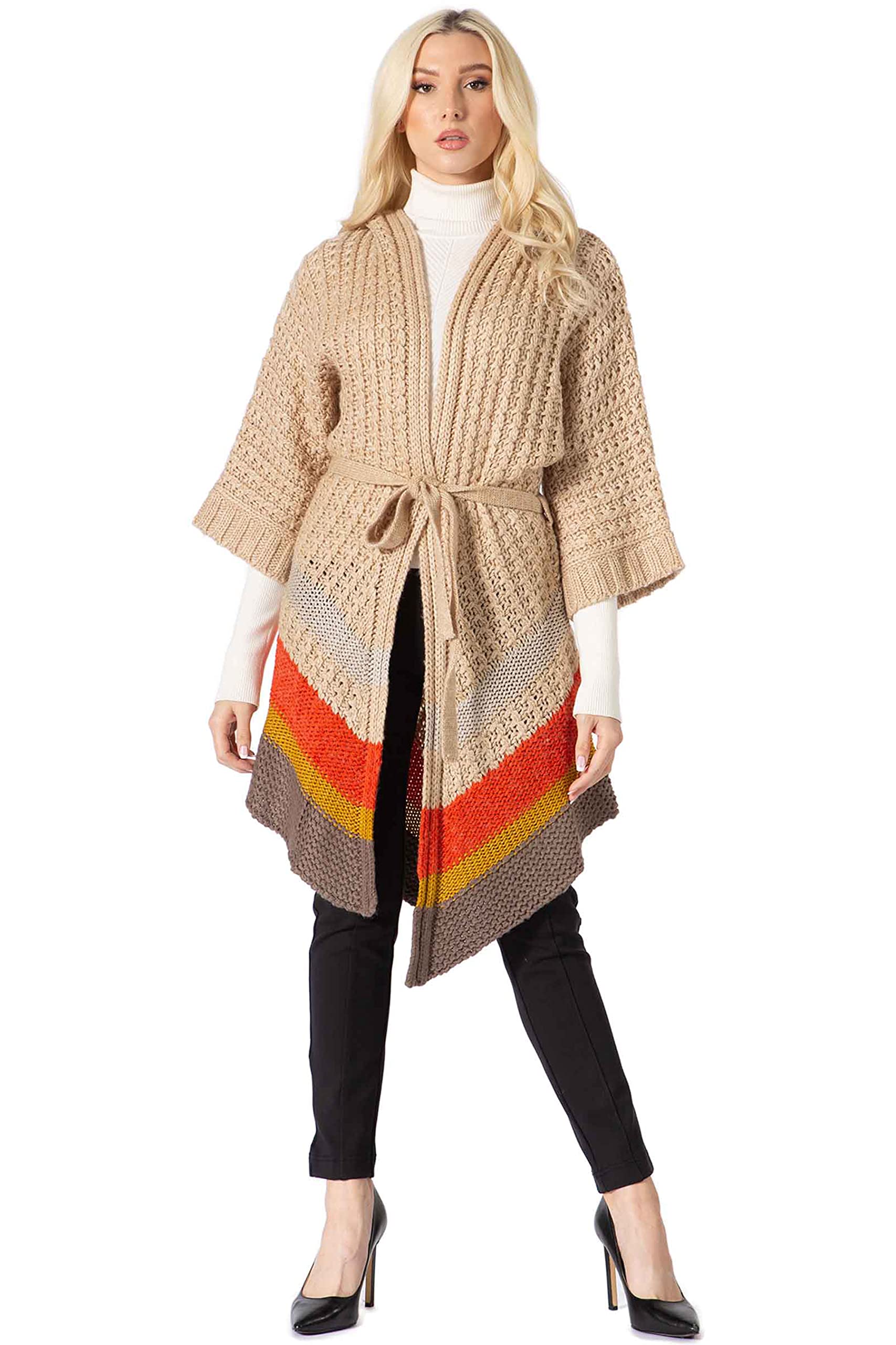 VertiGo Women's Crochet Sweater Coat - Lightweight Knit Kimono Jacket with Elbow Sleeves & Sash Belt | Boho Chic Cardigan for Fall Layering, Beach Cover-Up, and Casual Outfits