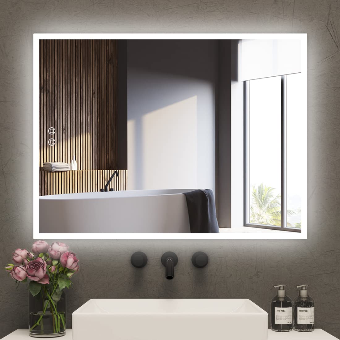 32 x 24 Inch Smart LED Bathroom Mirror with Anti-Fog, Dimmable White/Warm/Natural Light - IP54 Waterproof Vanity Mirror with CRI92 for Makeup & Shaving - Perfect for Modern Bathrooms & Bedrooms (Horizontal & Vertical Mount)