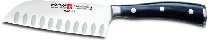 IKON 5-Inch Santoku Knife with Hollow Edge - Japanese Style Chef Knife for Precise Slicing, Dicing & Chopping - Perfect for Vegetables, Fruits & Boneless Meats - Ergonomic Handle for Comfortable Kitchen Use