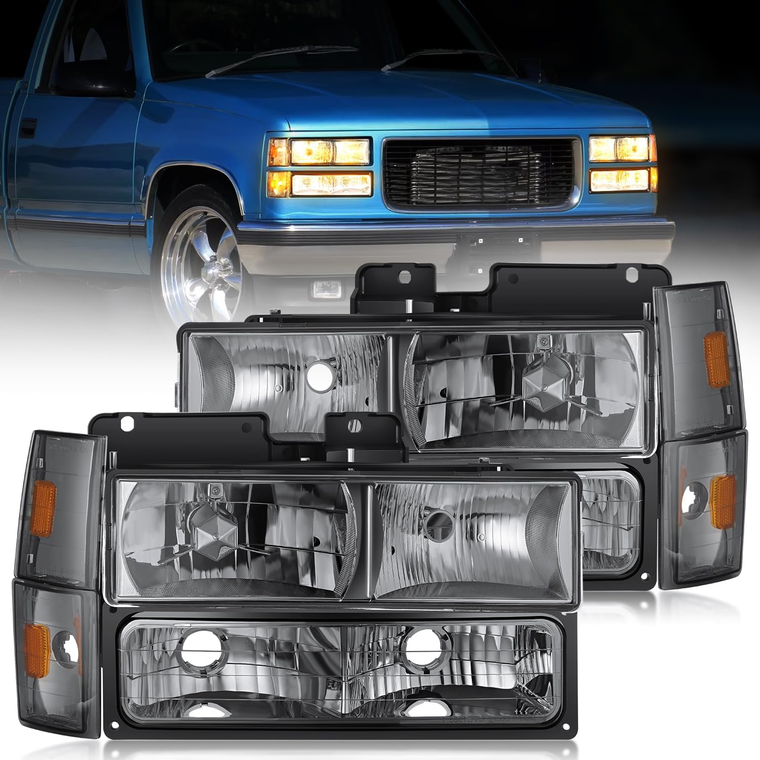 1988-1993 Chevrolet & GMC C/K Series Headlight Assembly - Smoke Housing with Amber Reflector - Compatible with Silverado, Suburban, Sierra, Blazer, Tahoe, Yukon - Perfect for Restoration & Night Driving Safety