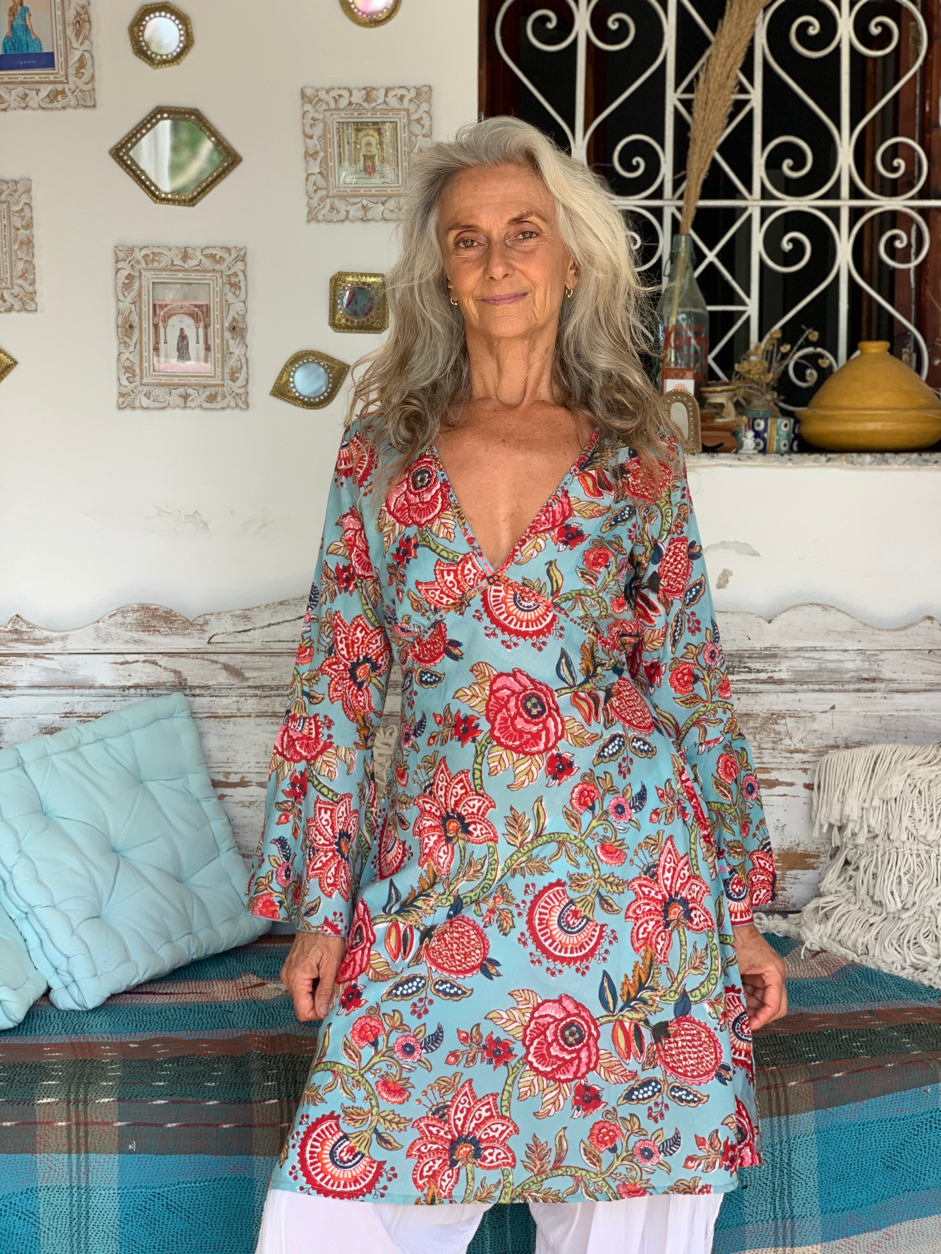 Bohemian Hippie Chic Cotton Dress for Women - Fiona Pinky Flowy Maxi Dress for Beach, Festival & Summer Vacation