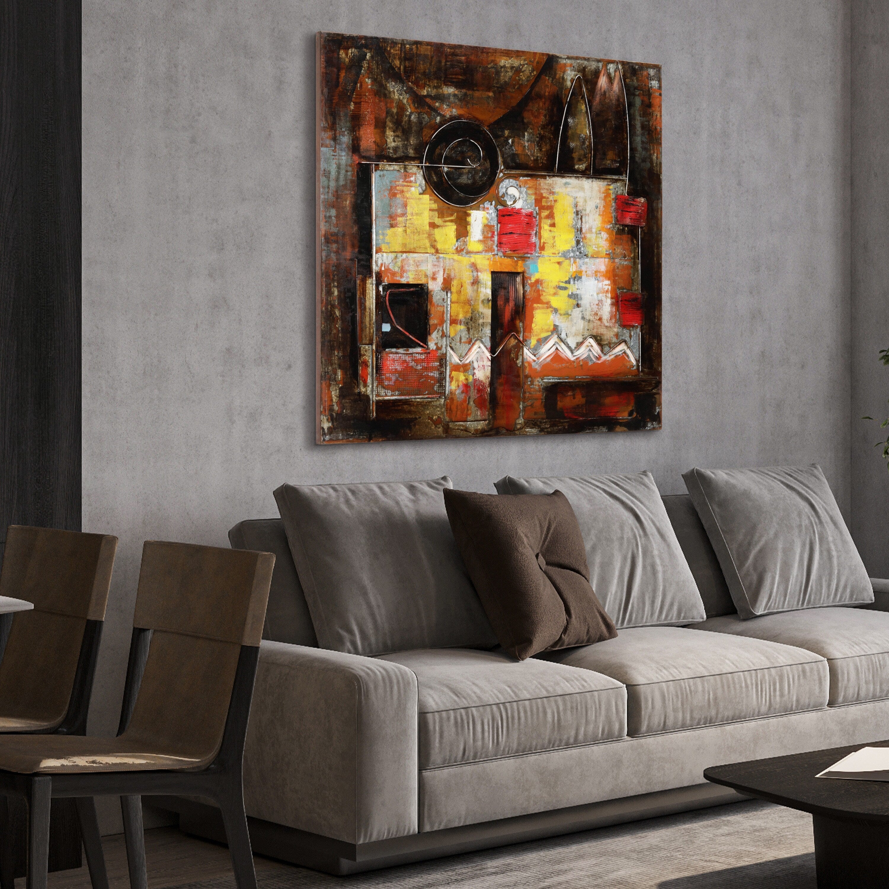 Abstract Mixed Media Iron Hand-Painted Dimensional Wall Art Decor - Modern Home & Office Wall Decor for Living Room, Bedroom, Dining Area