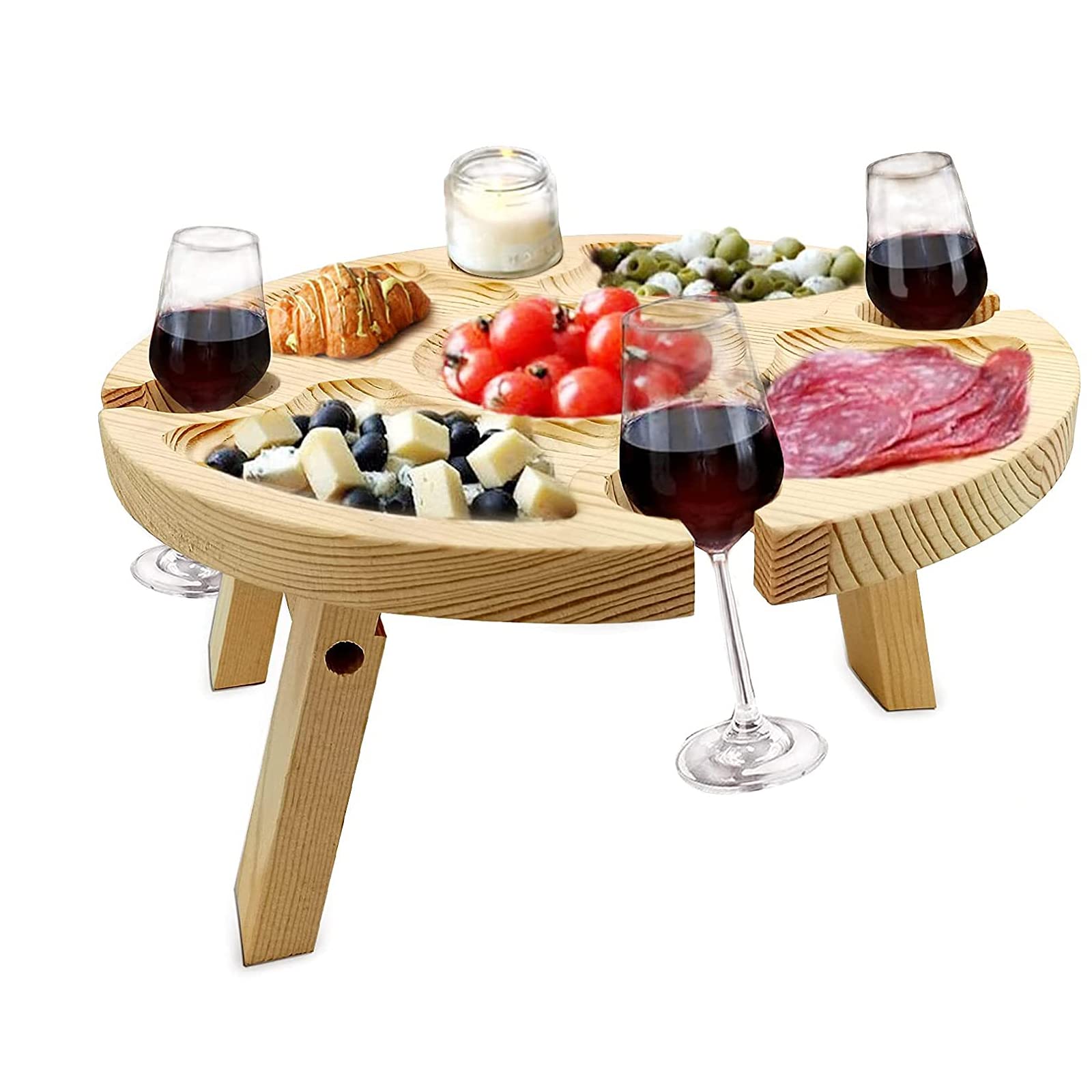 LAOLAIXIAN Portable Folding Wine Table - Compact 11.8 x 6.3 Inch Outdoor Picnic Table for Beach, Camping, Backyard & Tailgating - Lightweight Aluminum Cocktail Side Table with Cup Holder