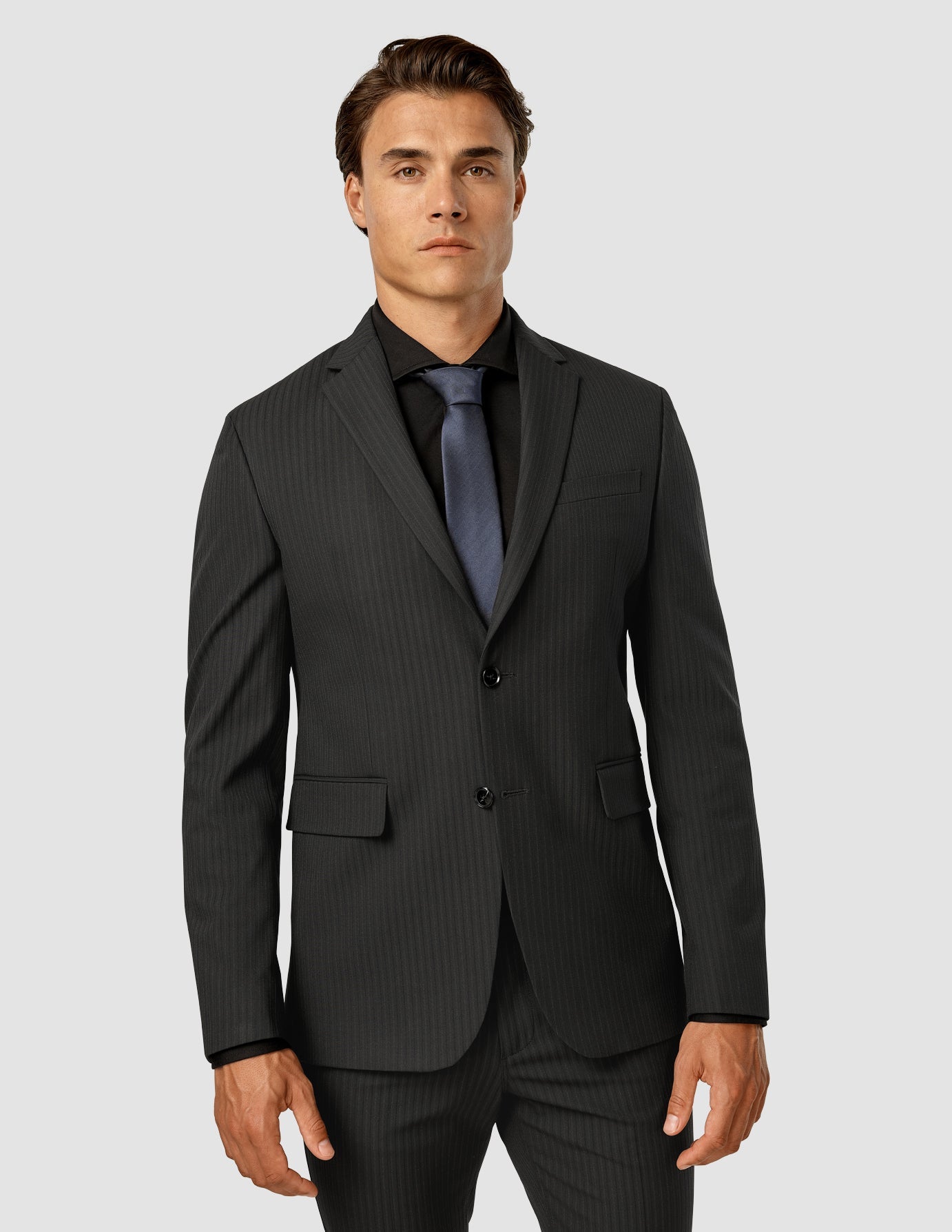 Slim Fit Essential Blazer in Asphalt Pinstripe - Professional Office Wear & Business Casual Outfit for Men