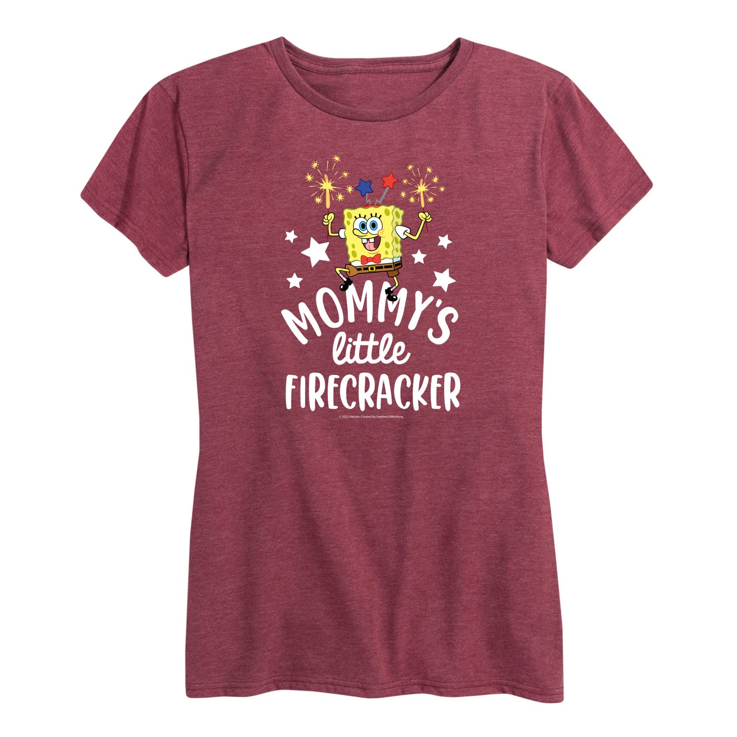 Spongebob Squarepants Women's Graphic T-Shirt - Mommy's Little Firecracker Short Sleeve Tee - Funny Cartoon Casual Top for Women - Perfect for Everyday Wear & Spongebob Fan Gifts