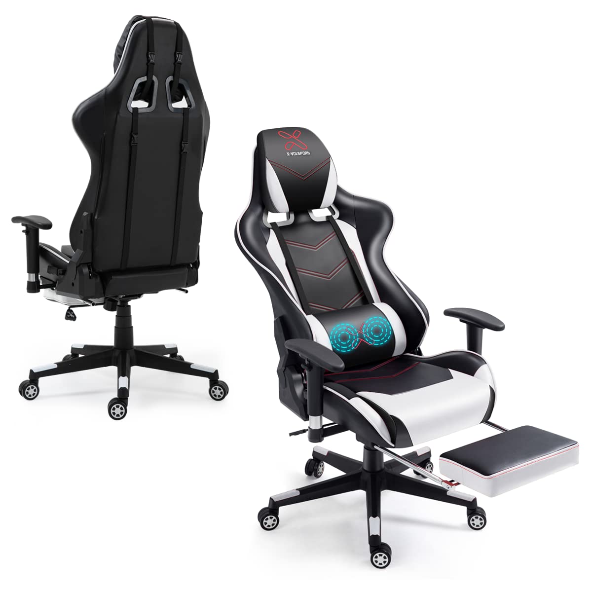Premium Ergonomic Gaming Chair with Massage & Footrest - 360° Swivel Reclining Computer Chair with Adjustable Height & Armrests - Racing Style Office Chair for Adults (Gray) - Perfect for Long Gaming Sessions, Home Office & Esports