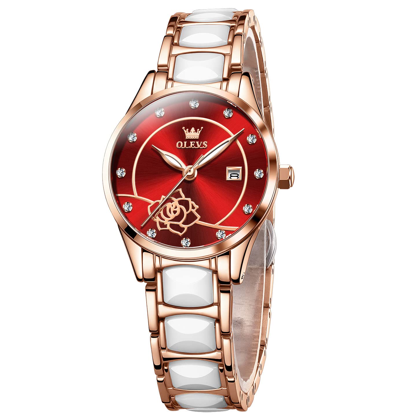 OLEVS Women's Stainless Steel Ceramic Watch - Elegant Small Japanese Quartz Watch with Two-Tone Band | Perfect for Office, Party & Everyday Wear
