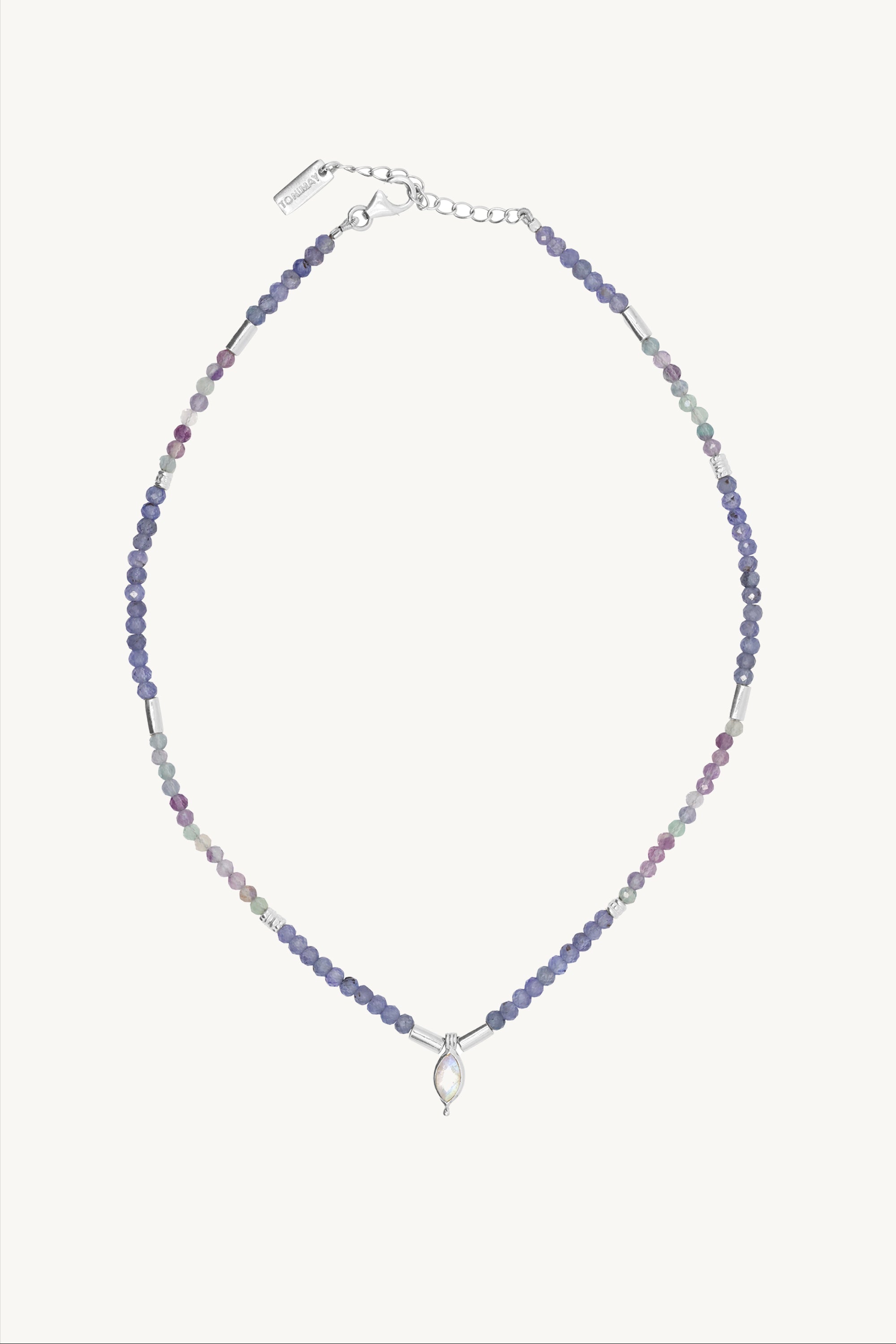 Theia Tanzanite & Fluorite Silver Beaded Necklace for Women - Elegant Gemstone Jewelry for Parties, Weddings & Special Occasions